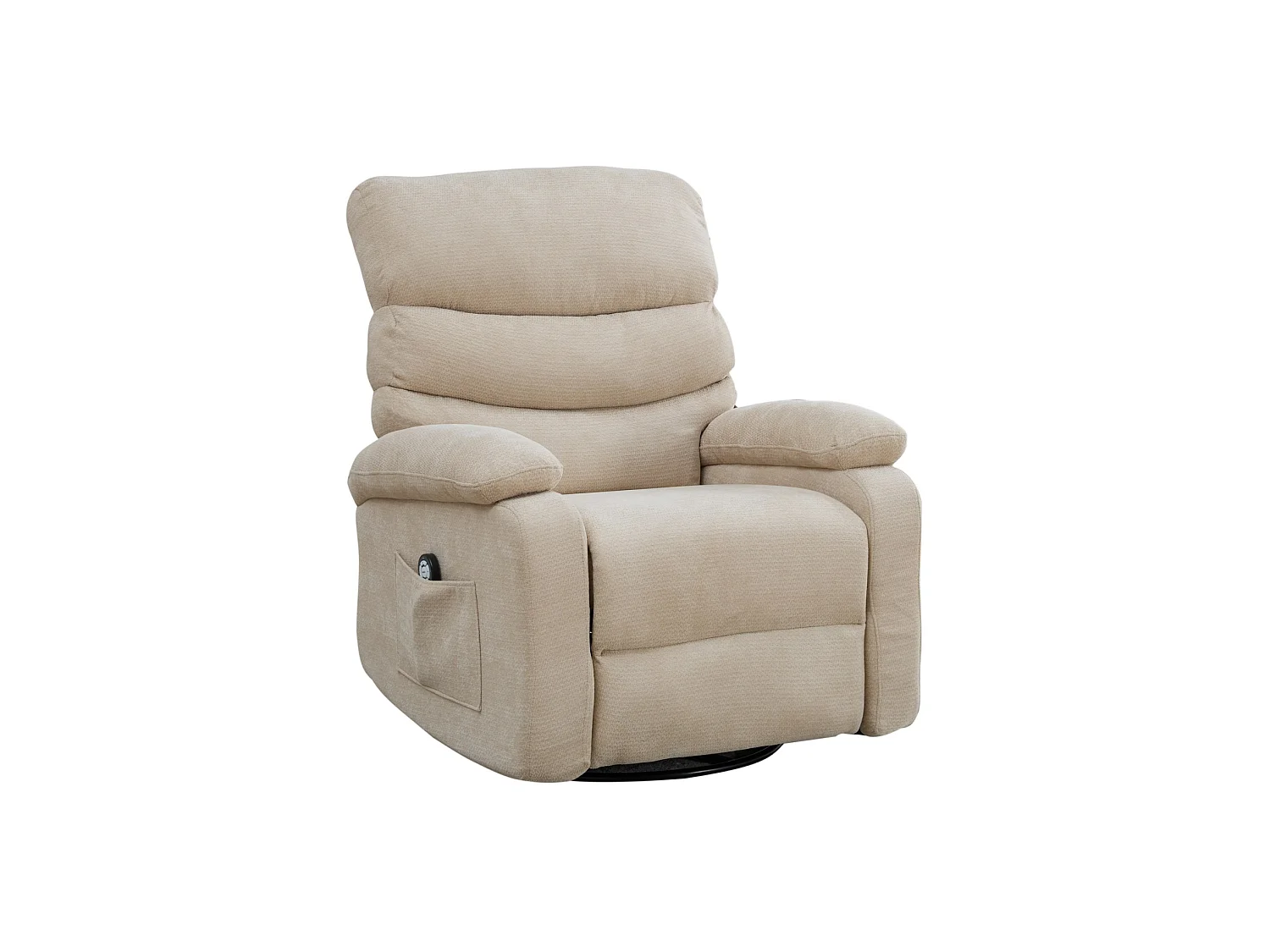 360° draaibare fauteuil in licht kaki chenille - Met massagefunctie, verwarming en voetensteun