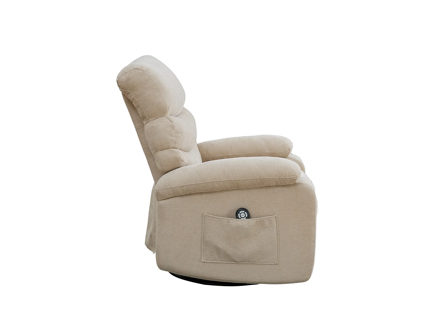 360° draaibare fauteuil in licht kaki chenille - Met massagefunctie, verwarming en voetensteun