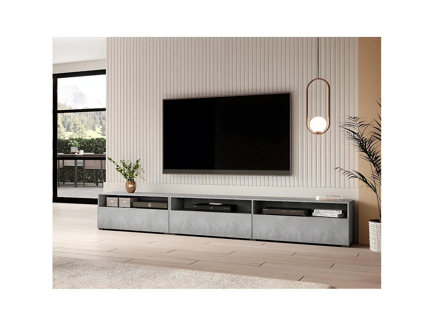 Vrijstaand of wandhangend TV-meubel met 1 lade 270 cm Sloan Béton