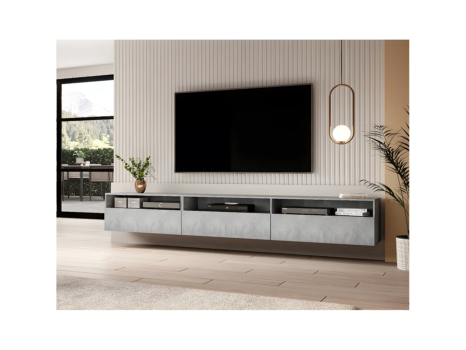 Vrijstaand of wandhangend TV-meubel met 1 lade 270 cm Sloan Béton