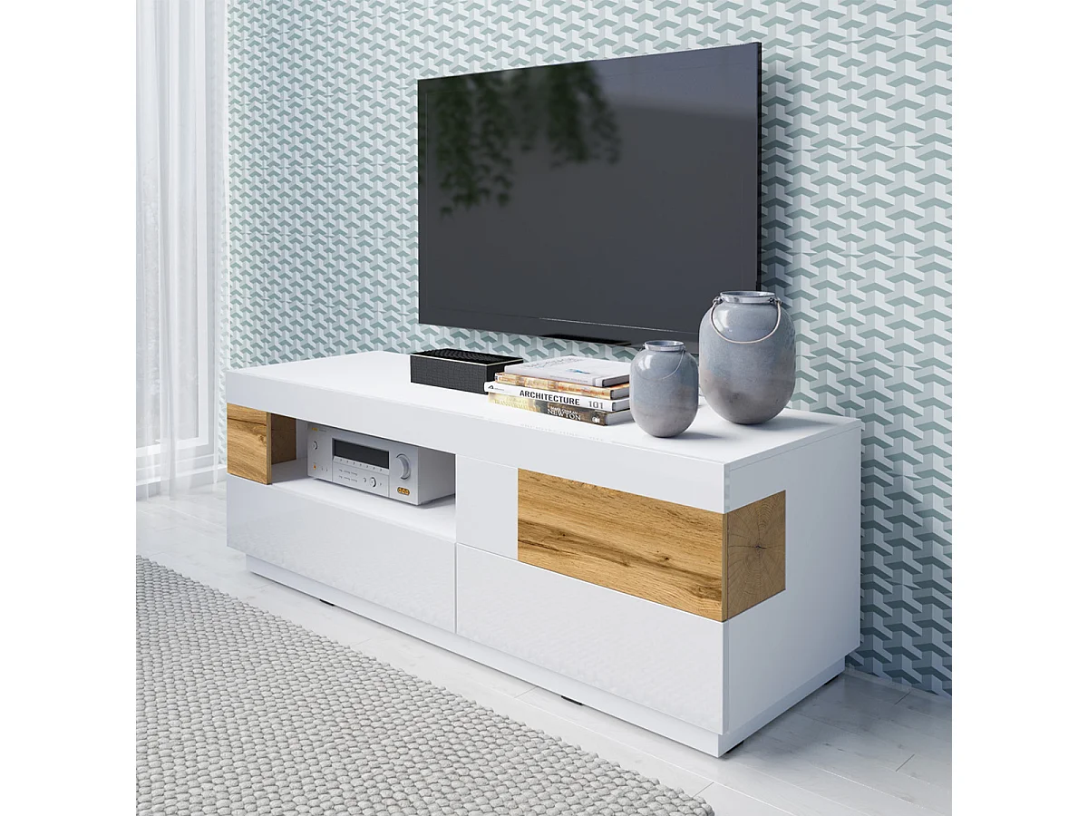 Meuble TV 1 porte 2 tiroirs 160 cm Andrea Blanc et Bois