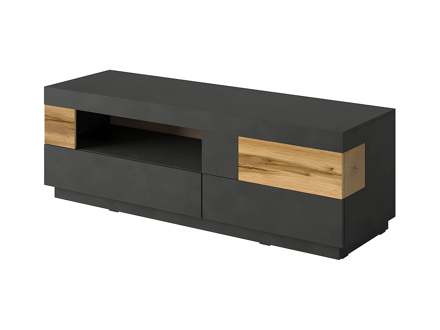 Meuble TV 1 porte 2 tiroirs 160 cm Andrea Gris anthracite et Bois