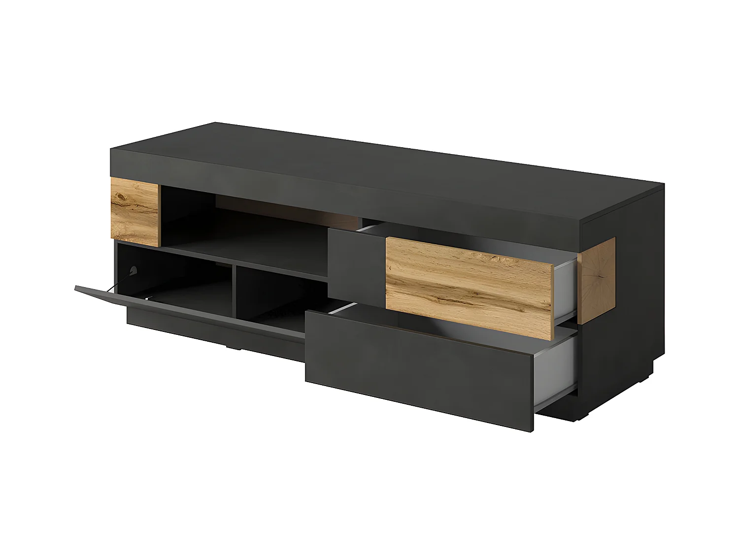 Meuble TV 1 porte 2 tiroirs 160 cm Andrea Gris anthracite et Bois