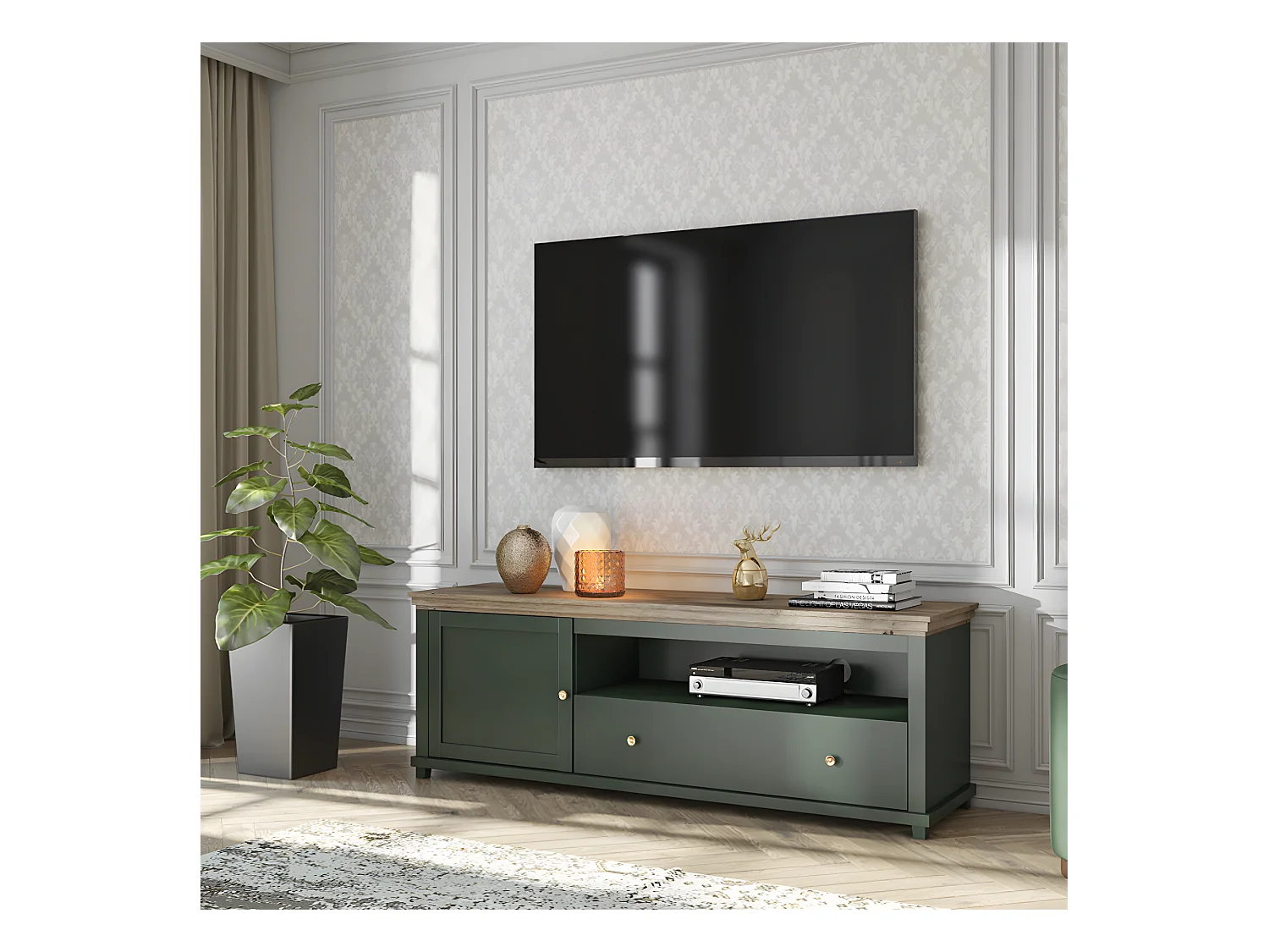 Mobile TV 1 anta 1 cassetto Martin verde e marrone 181cm