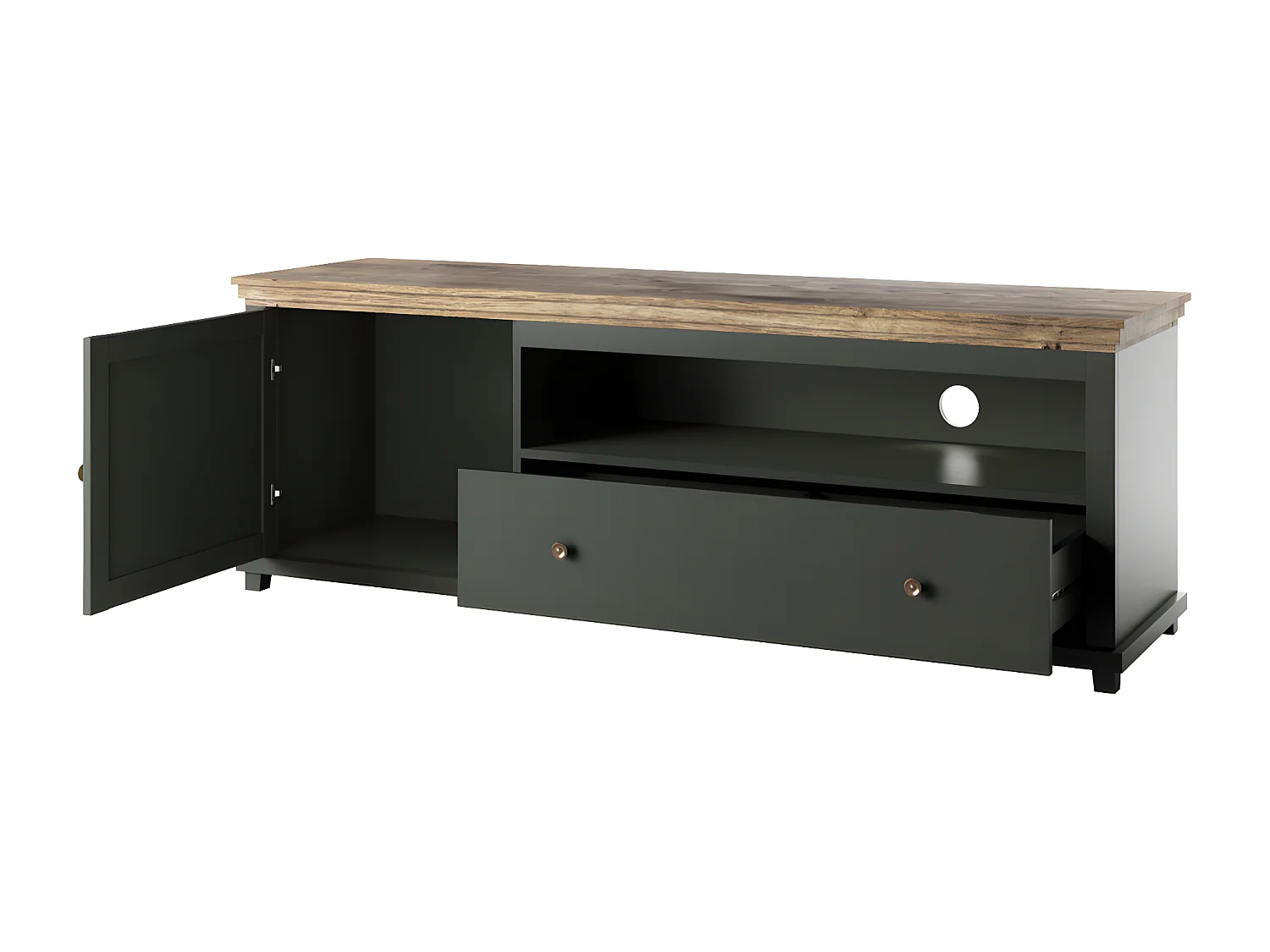 Meuble TV 1 porte 1 tiroir 181 cm Martin Vert et Bois