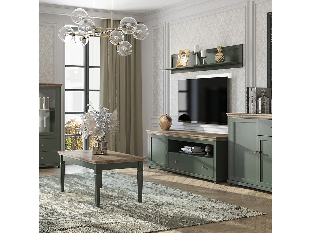 Meuble TV 1 porte 1 tiroir 181 cm Martin Vert et Bois