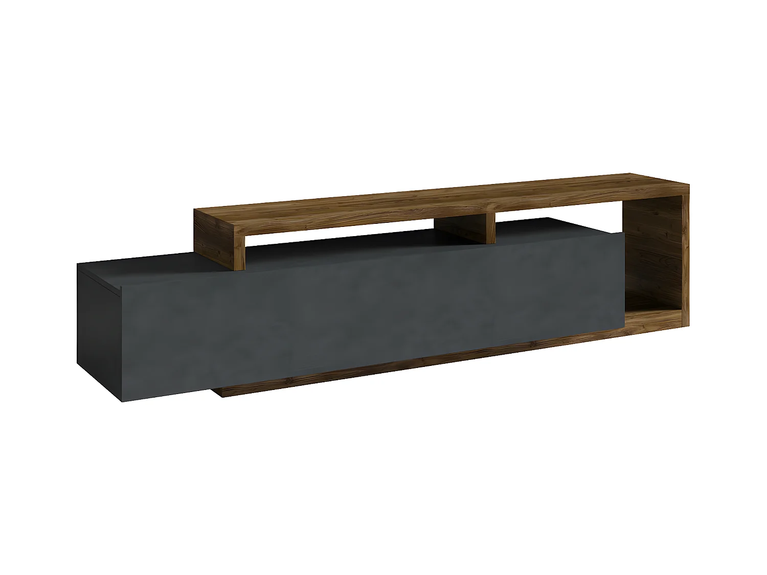 Meuble TV 1 tiroir 219 cm Ilyes Gris et Bois