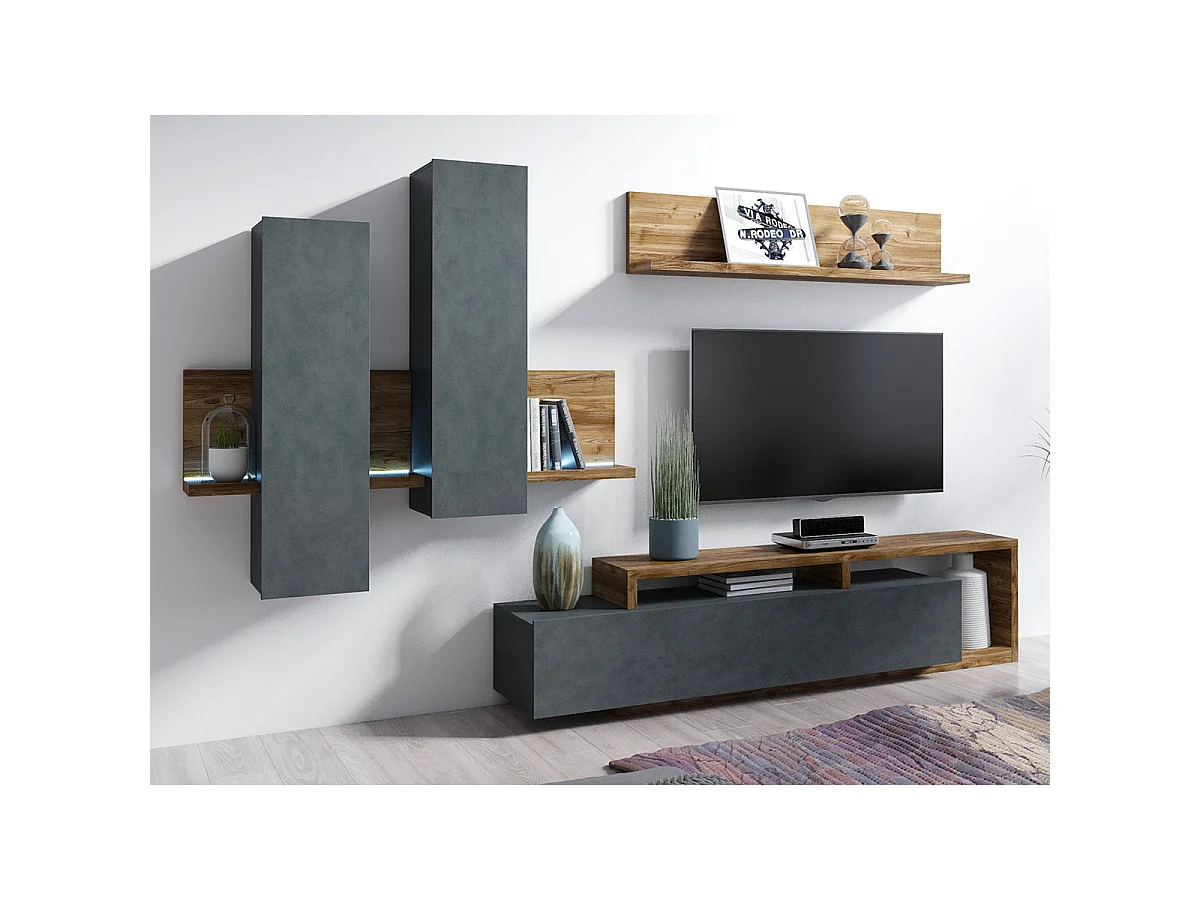 Ilyes TV-bord i grå og træ med 1 skuffe, 219 cm