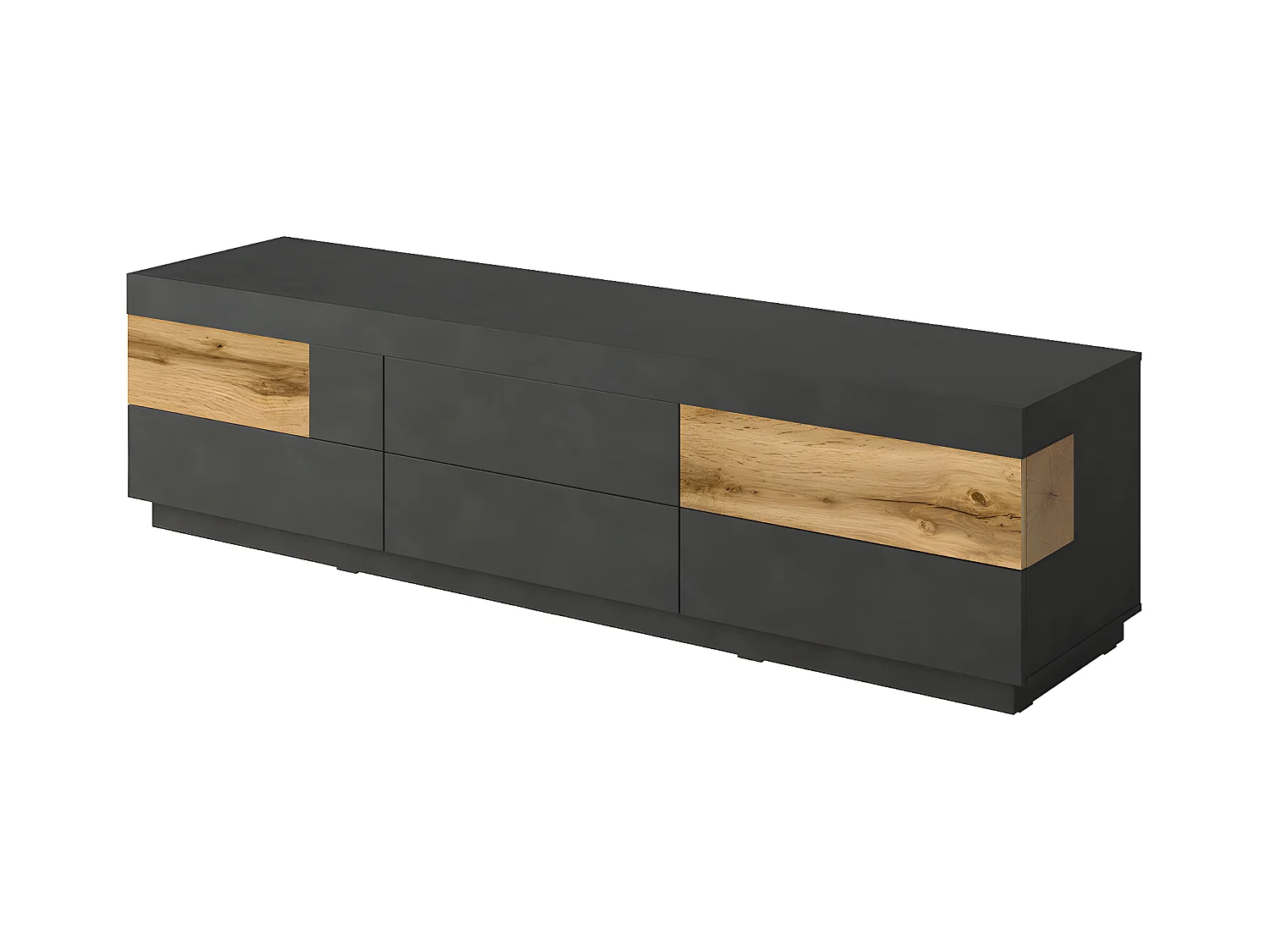 Meuble TV 6 tiroirs 206 cm Andrea Gris anthracite et Bois