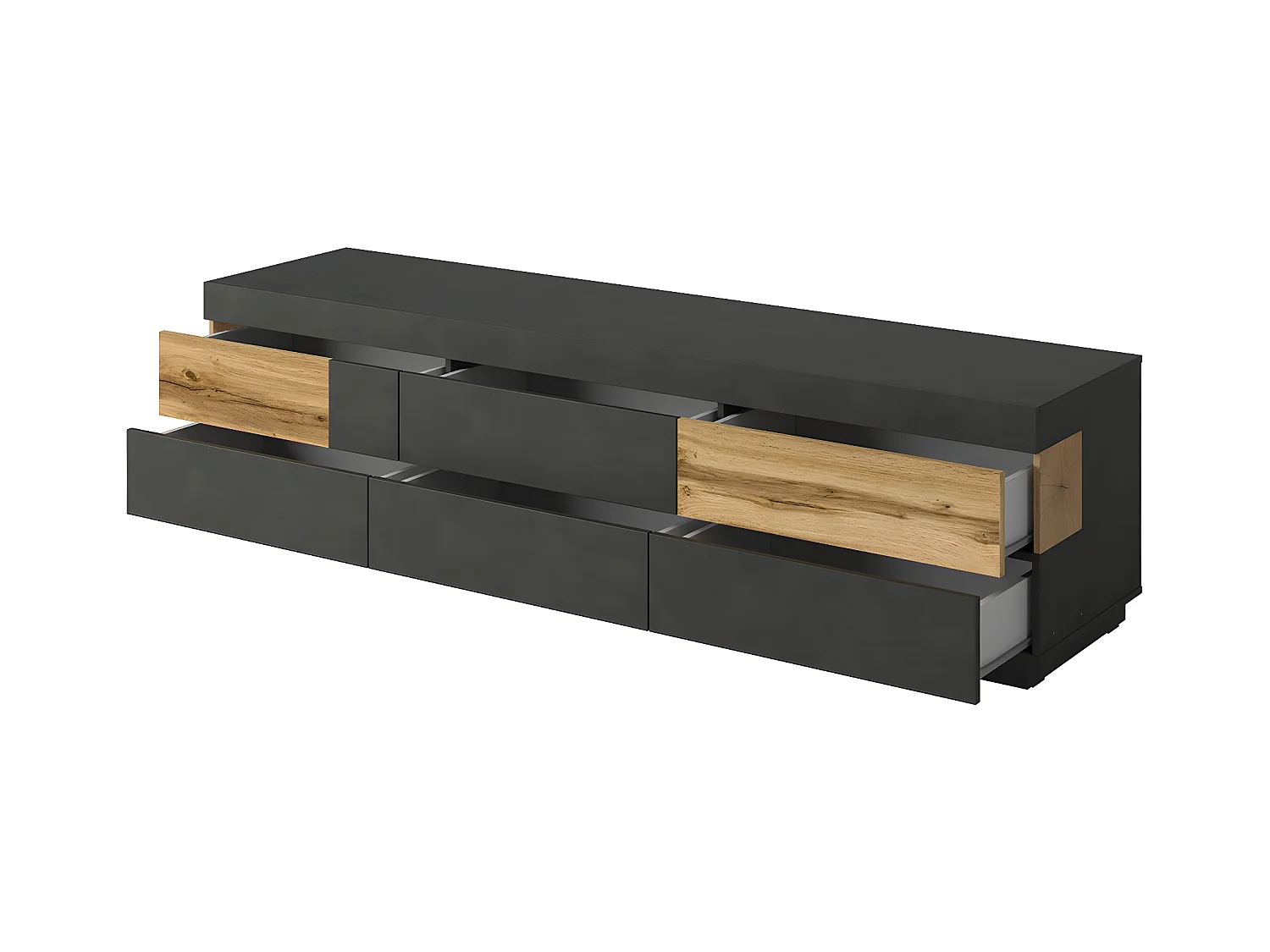 Meuble TV 6 tiroirs 206 cm Andrea Gris anthracite et Bois