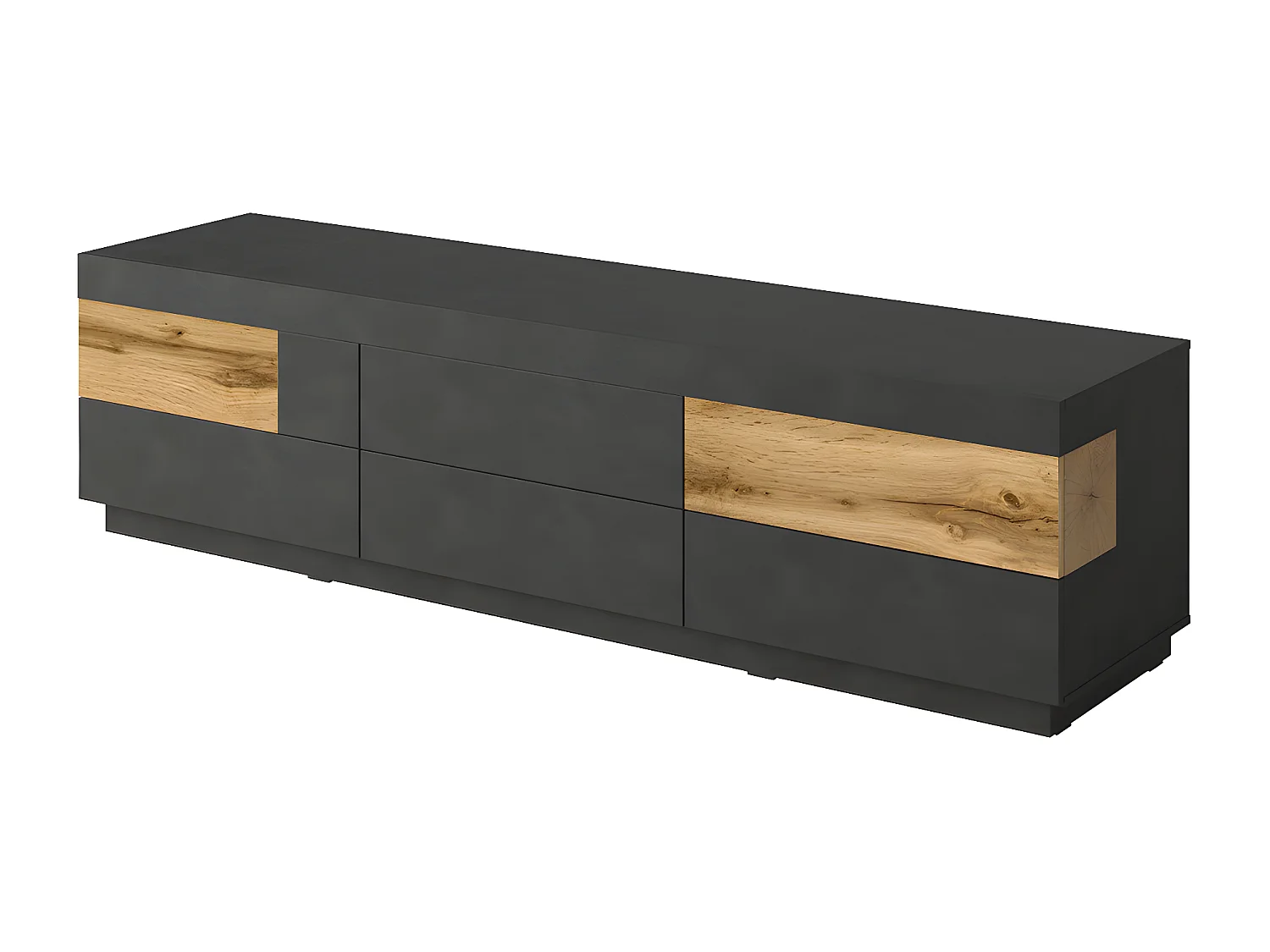 Meuble TV 6 tiroirs 206 cm Andrea Gris anthracite et Bois