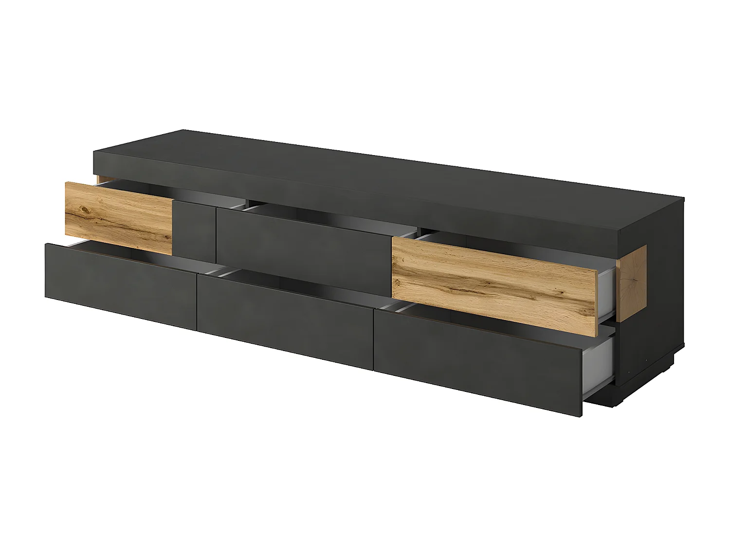 Meuble TV 6 tiroirs 206 cm Andrea Gris anthracite et Bois