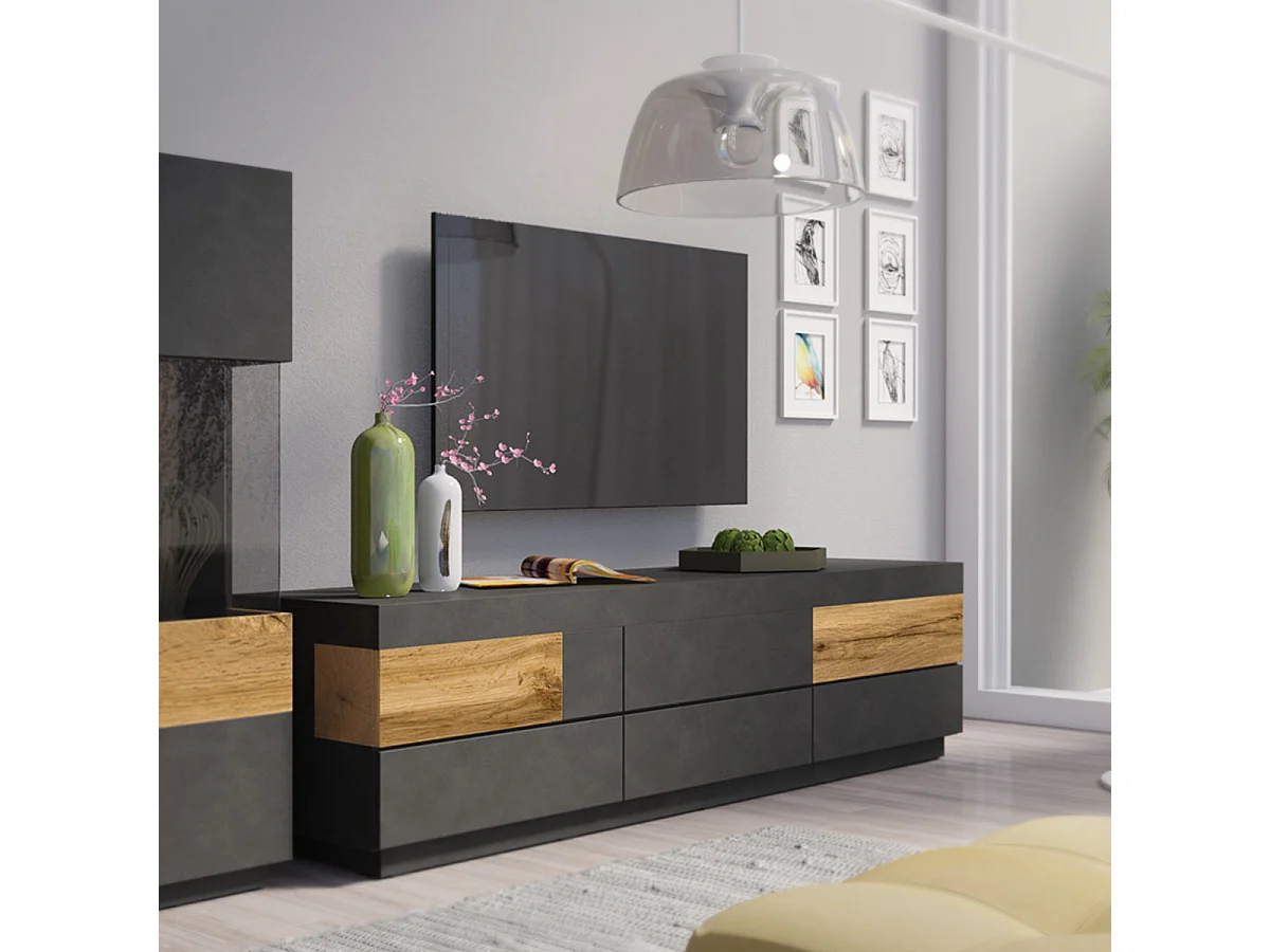 Mobile TV Andrea grigio antracite e marrone 206cm