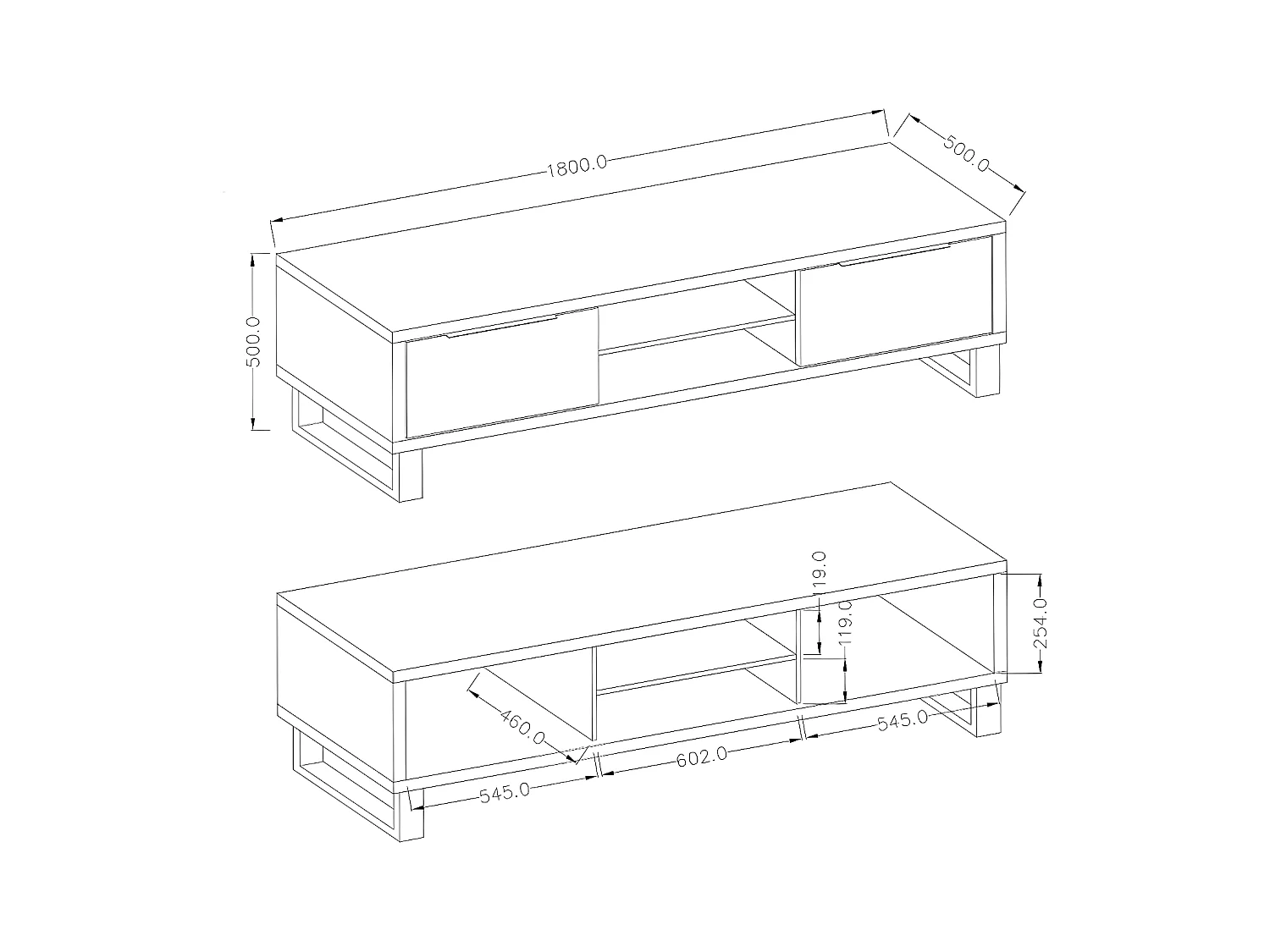 Meuble TV 2 tiroirs 180 cm Eden Bois et Metal
