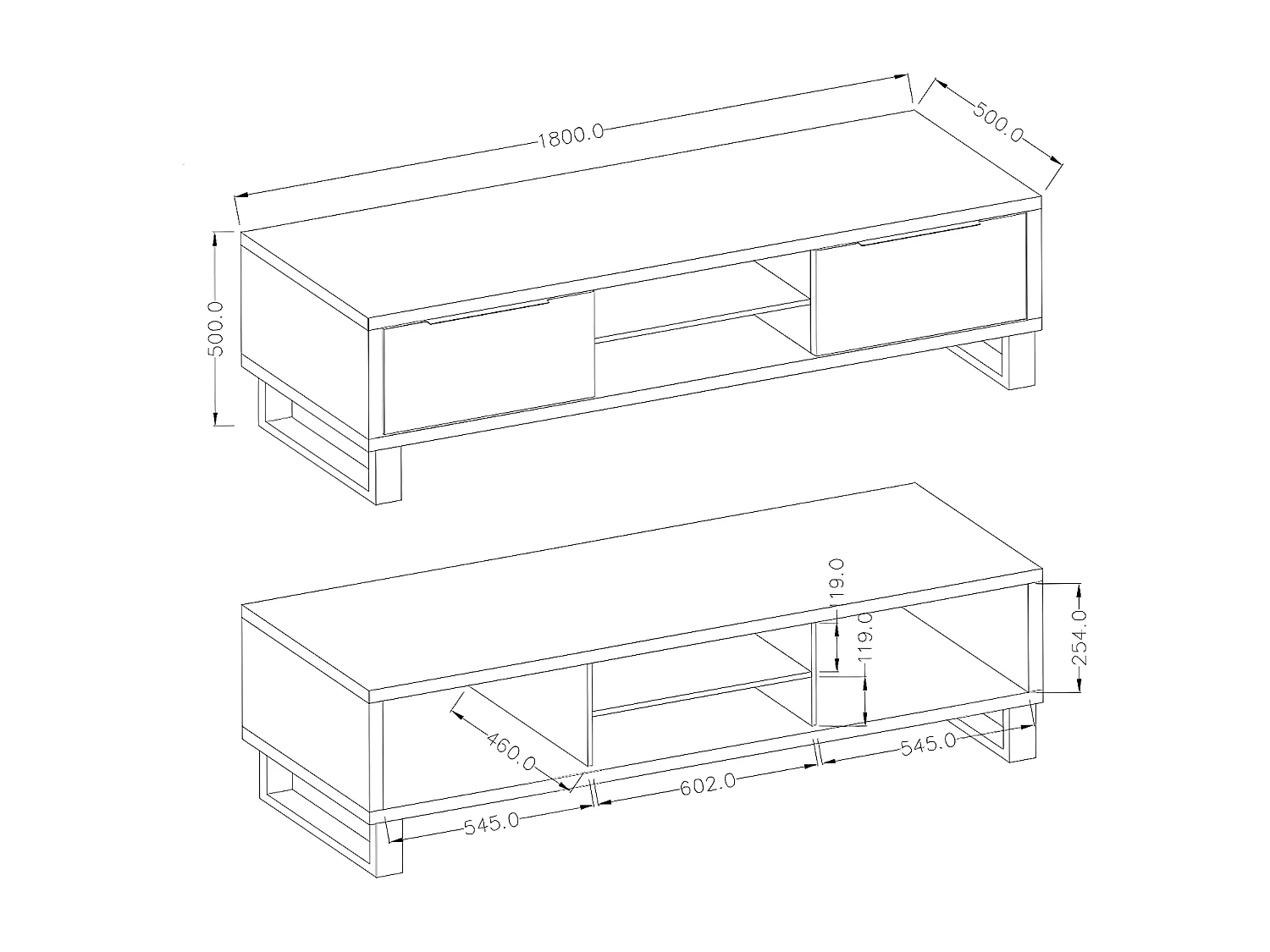 Meuble TV 2 tiroirs 180 cm Eden Bois et Metal