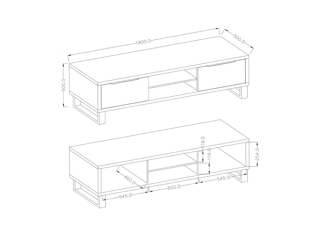 TV-Möbel mit 2 Schubladen 180 cm Eden Holz und Metall