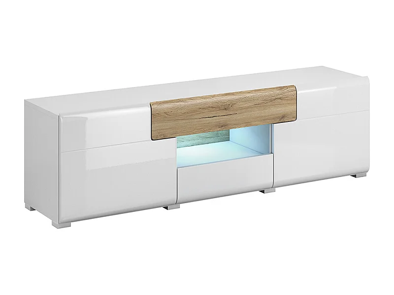 Móvel TV 2 portas 2 gavetas Jules branco e madeira 159cm