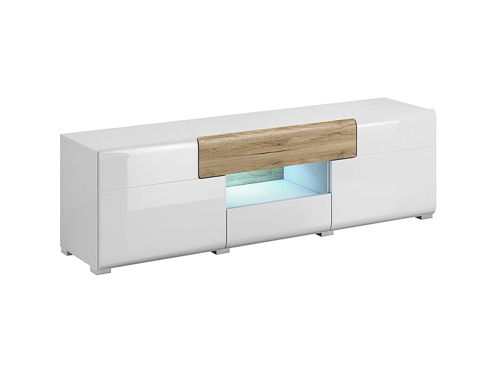 Móvel TV 2 portas 2 gavetas Jules branco e madeira 159cm