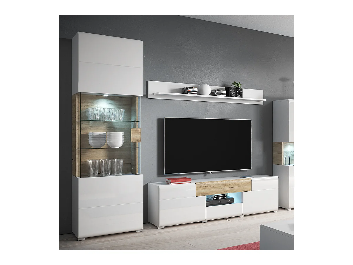 Móvel TV 2 portas 2 gavetas Jules branco e madeira 159cm