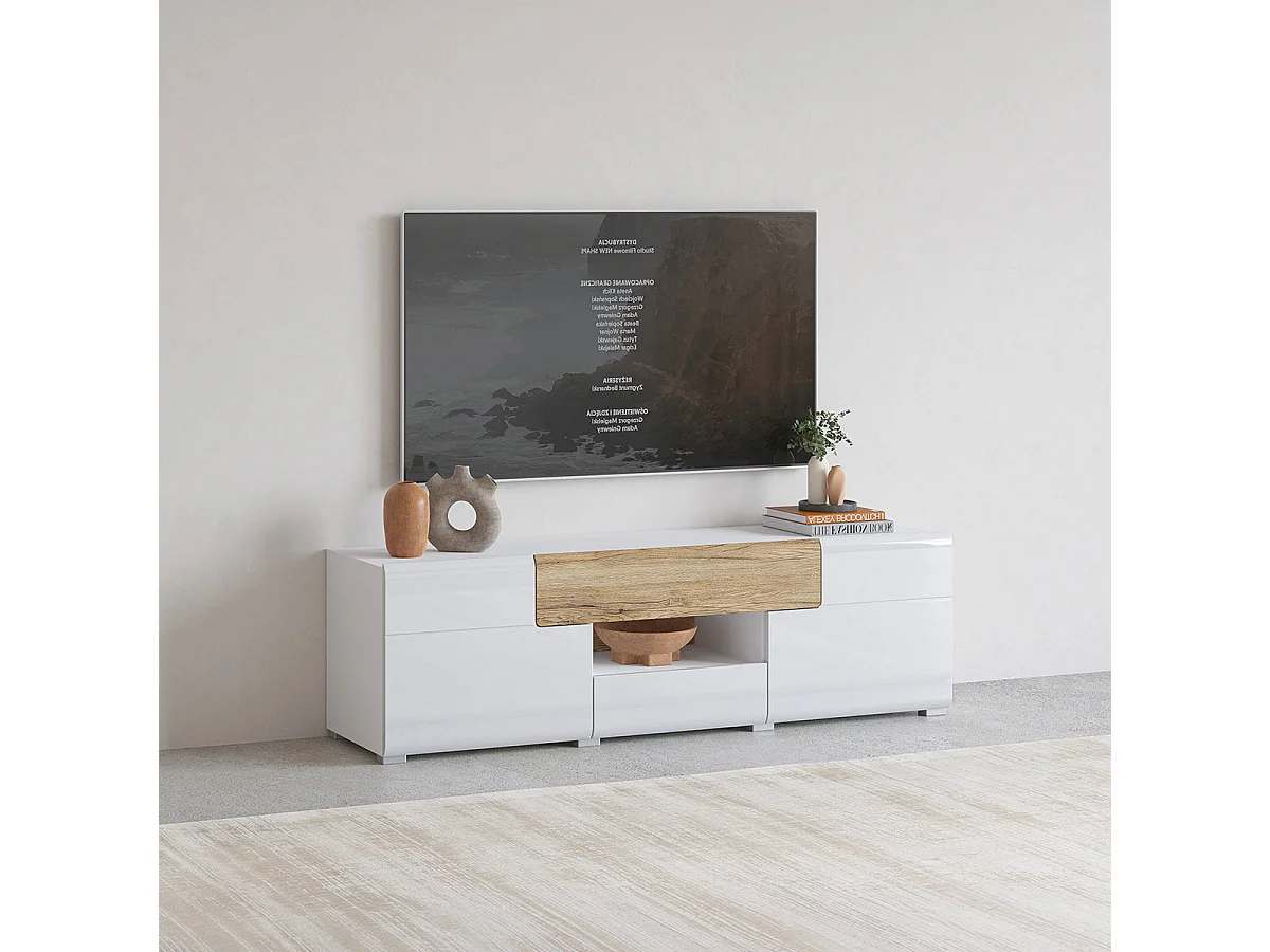 Szafka RTV TOLEDO 2D2S 159 biała połysk/dąb san remo