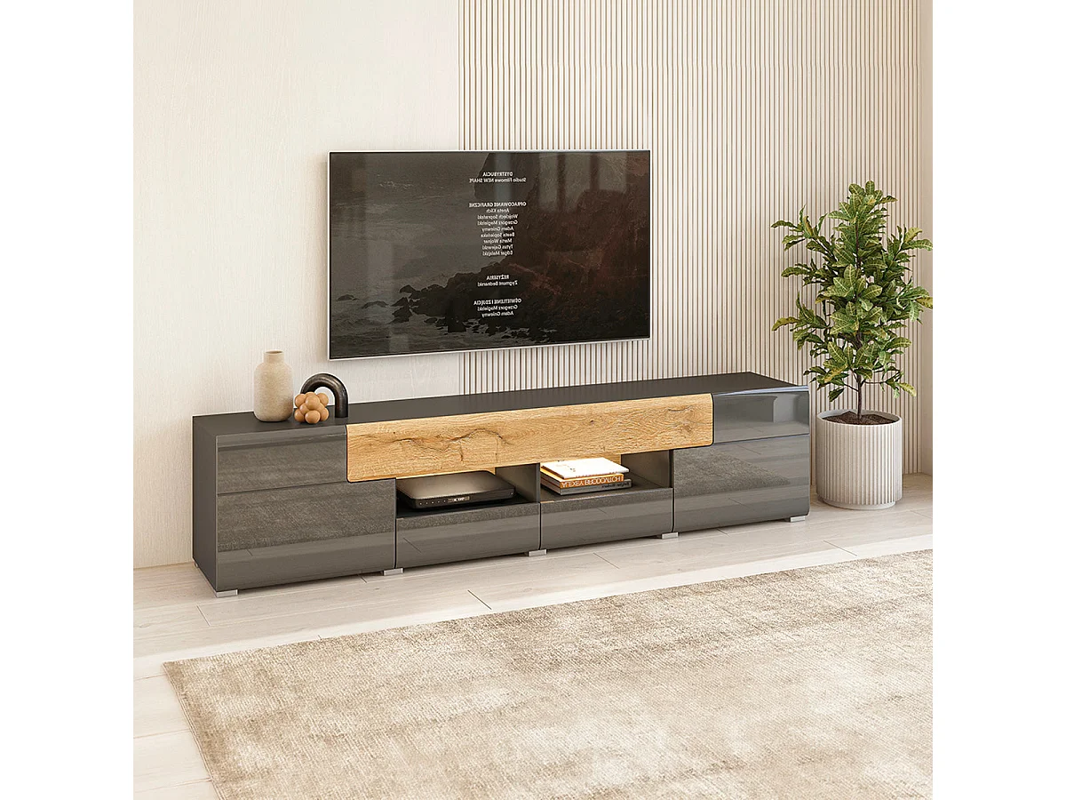 TV-bord med 2 døre og 2 skuffer 208 cm Jules Grey og træ