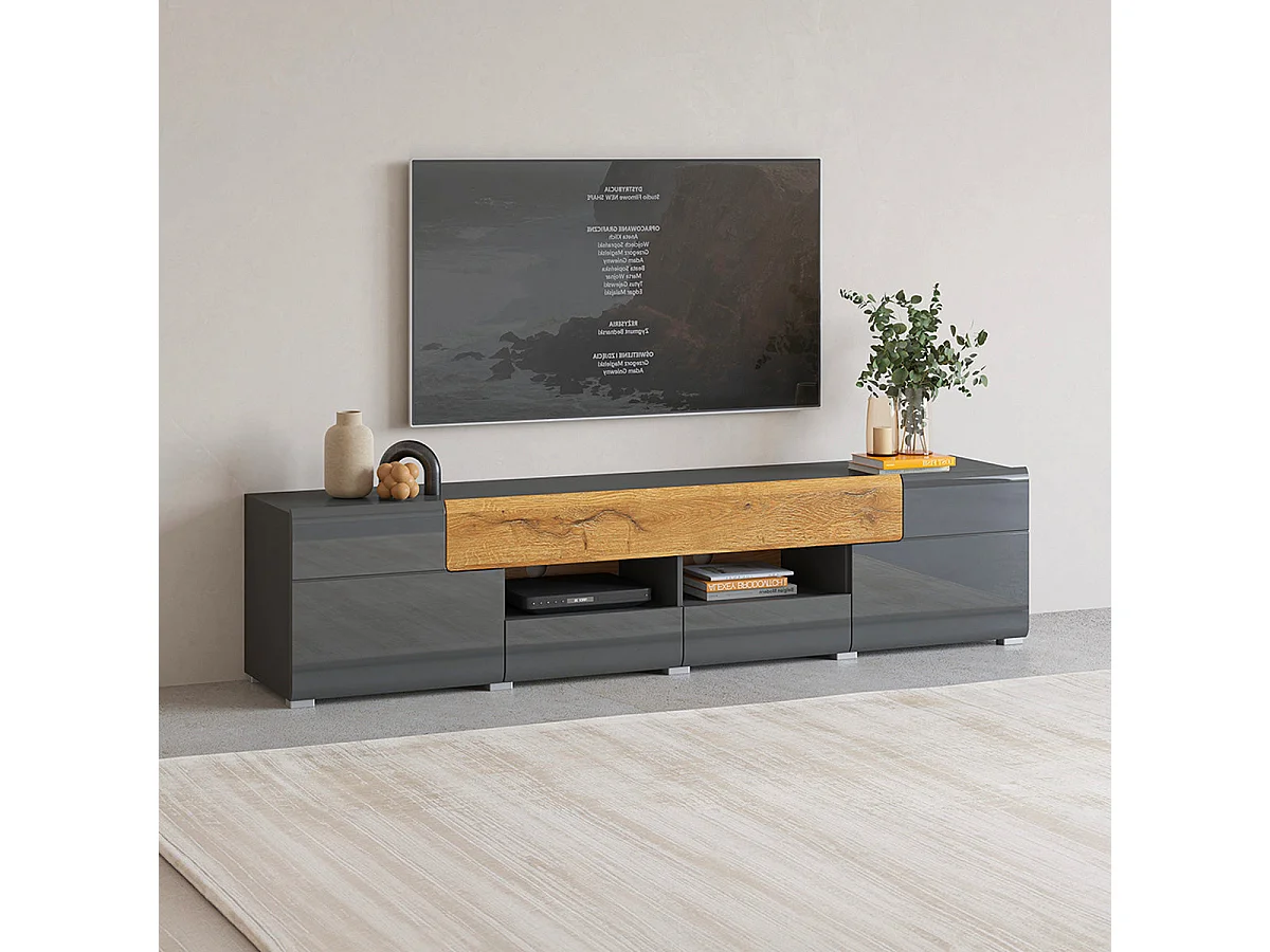 TV-bord med 2 døre og 2 skuffer 208 cm Jules Grey og træ