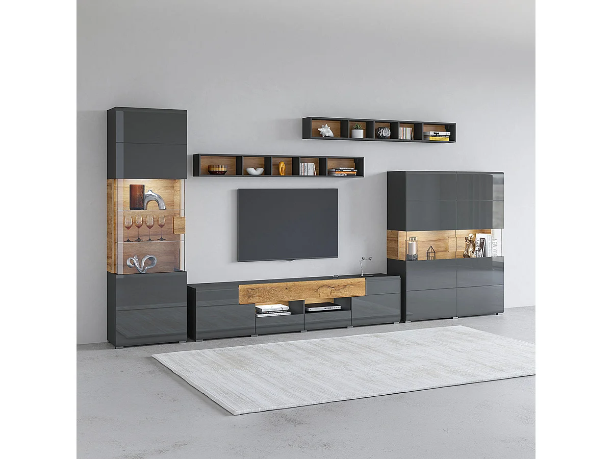 TV-bord med 2 døre og 2 skuffer 208 cm Jules Grey og træ