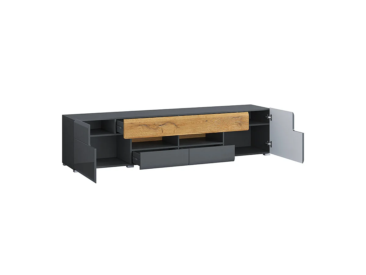 TV-bord med 2 døre og 2 skuffer 208 cm Jules Grey og træ