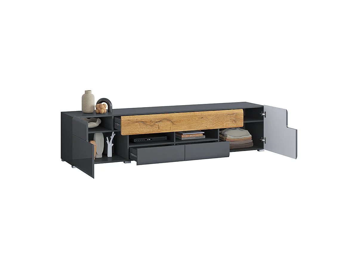 TV-bord med 2 døre og 2 skuffer 208 cm Jules Grey og træ