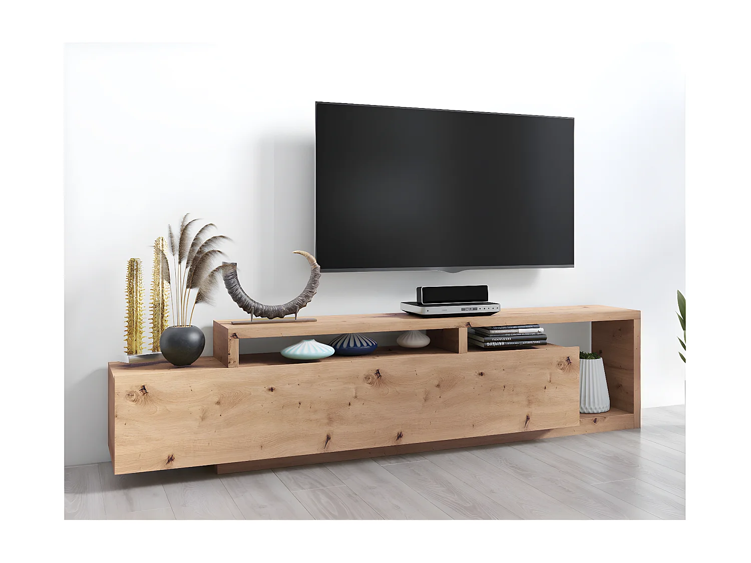Meuble TV 1 tiroir 219 cm Ilyes Bois