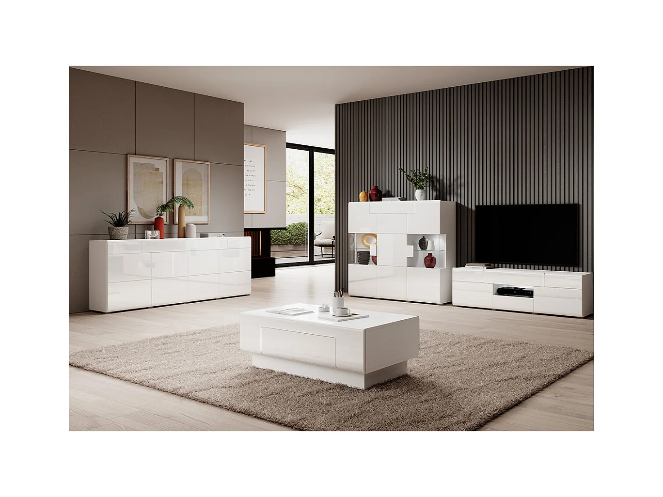 Mueble TV 2 puertas 2 cajones 159 cm Jules Blanco