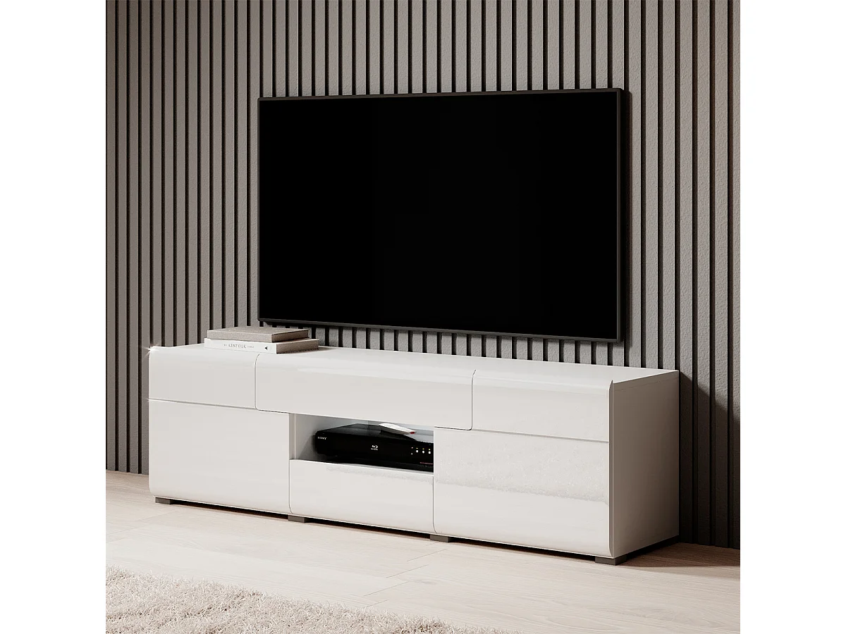 Meuble TV 2 portes 2 tiroirs 159 cm Jules Blanc