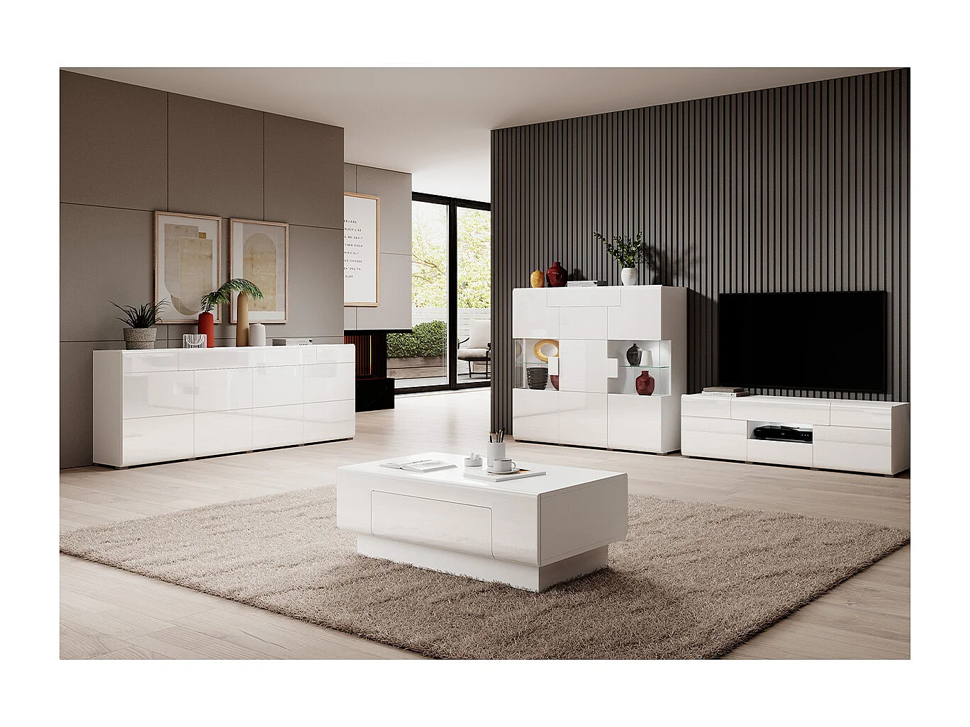 Meuble TV 2 portes 2 tiroirs 159 cm Jules Blanc