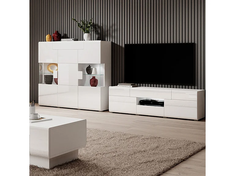 Meuble TV 2 portes 2 tiroirs 159 cm Jules Blanc