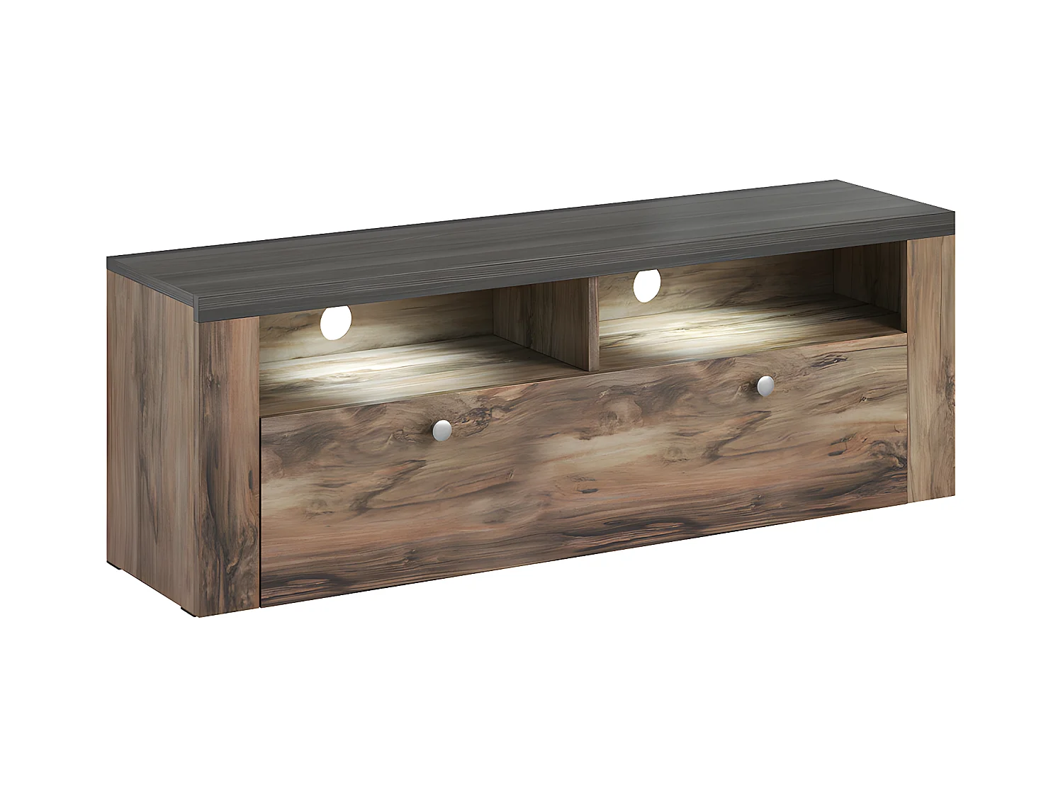 Meuble TV 1 porte 140 cm Amaury Bois foncé
