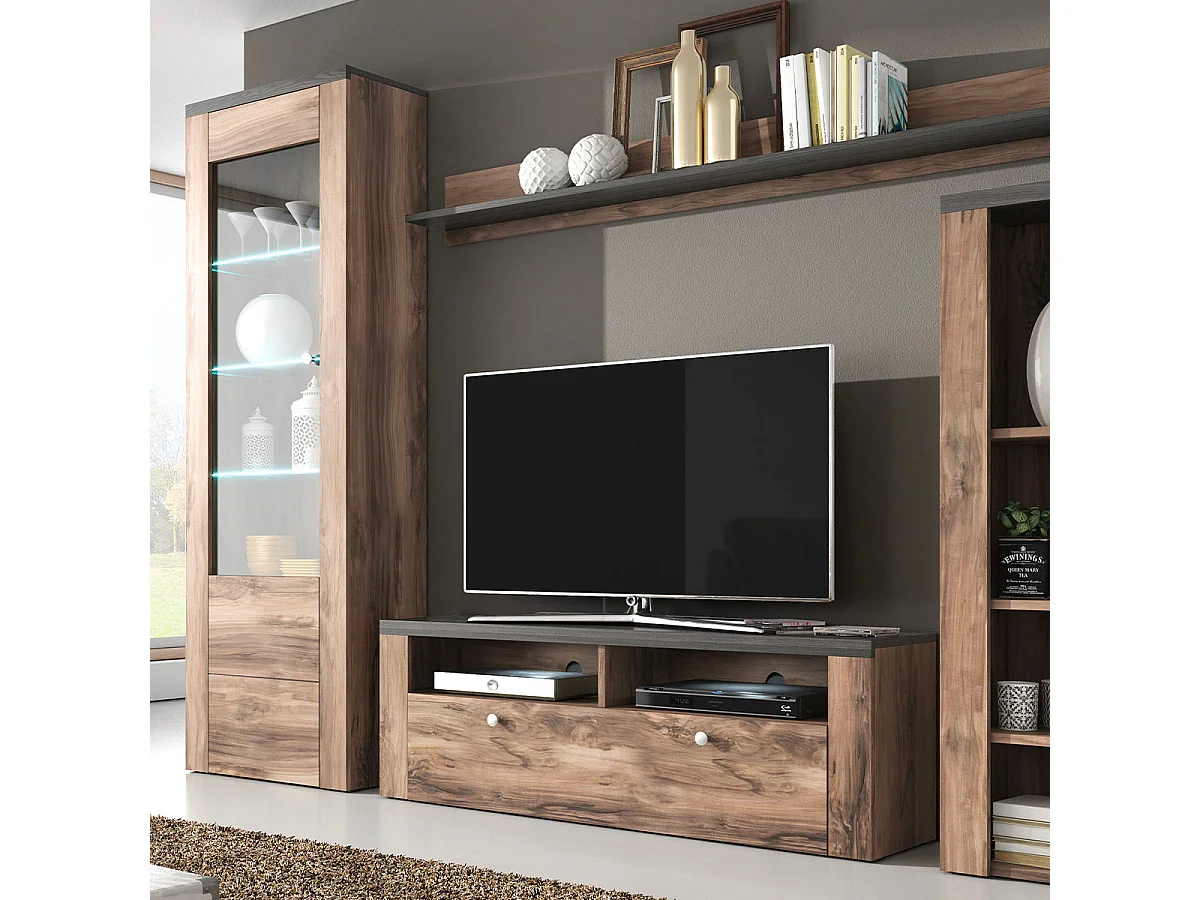 TV-skab med 1 låge, 140 cm, Amaury, mørkt træ