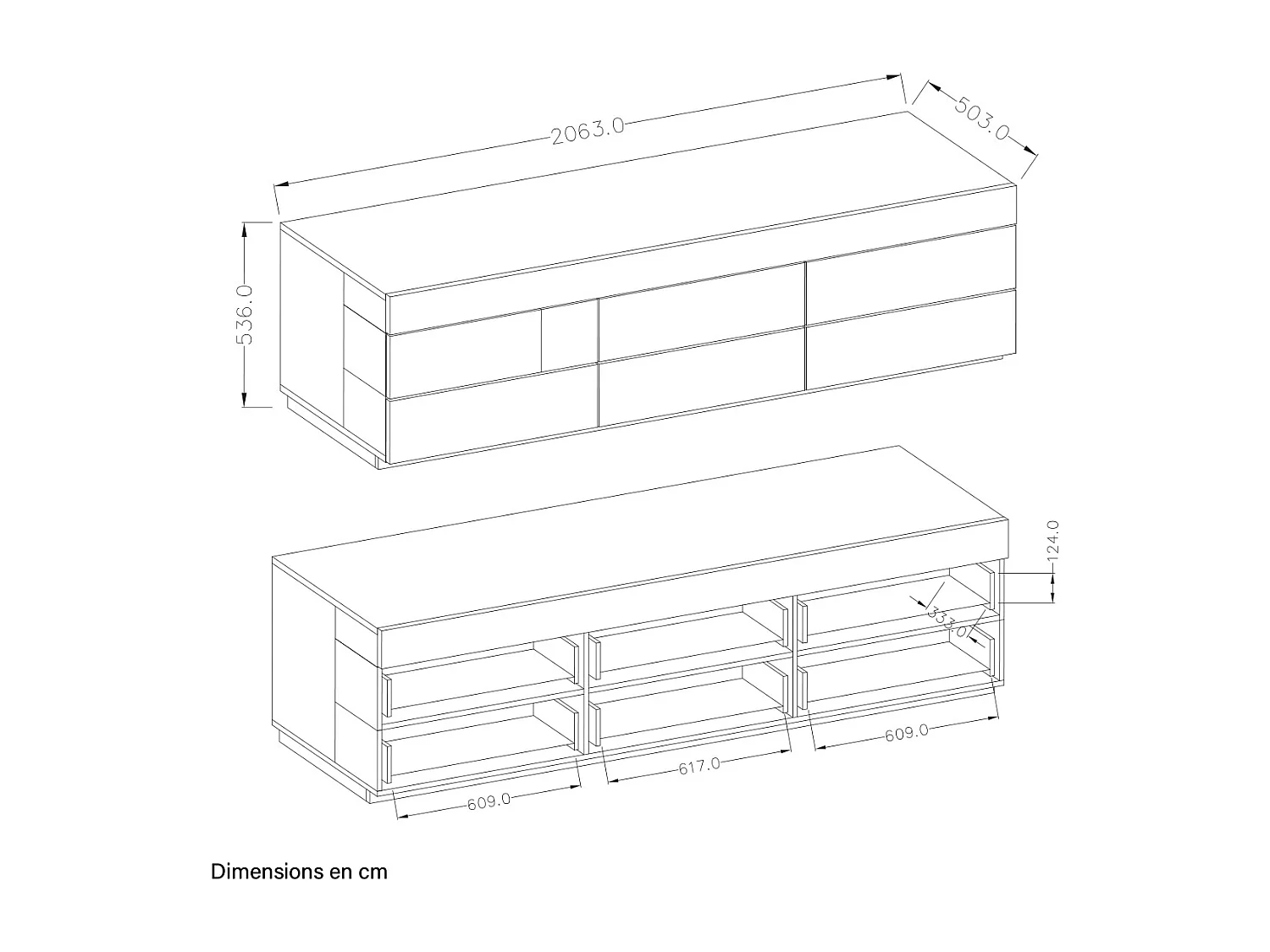 Meuble TV 6 tiroirs 206 cm Andrea Blanc et Bois
