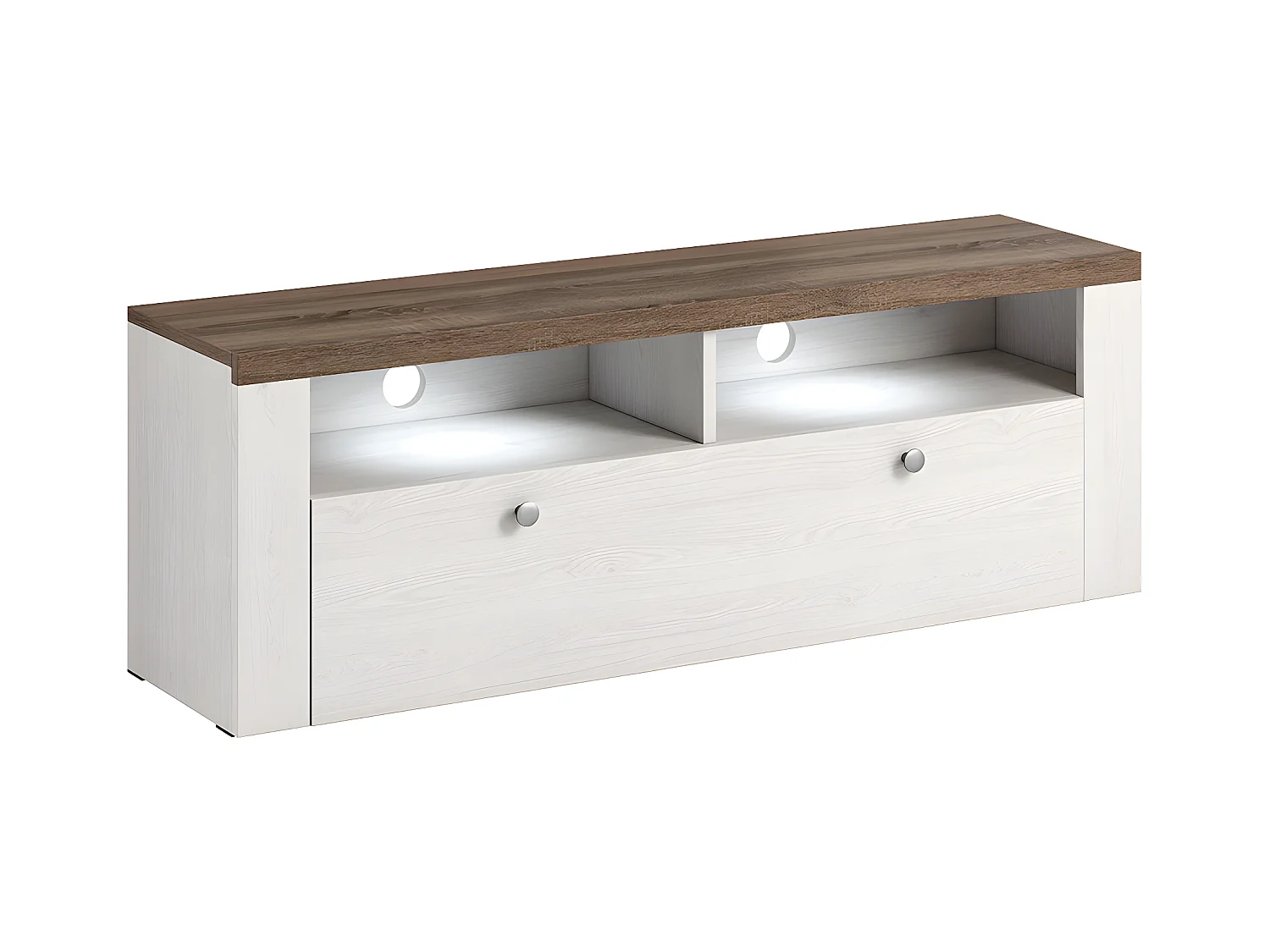 Meuble TV 1 porte 140 cm Amaury Bois Blanc
