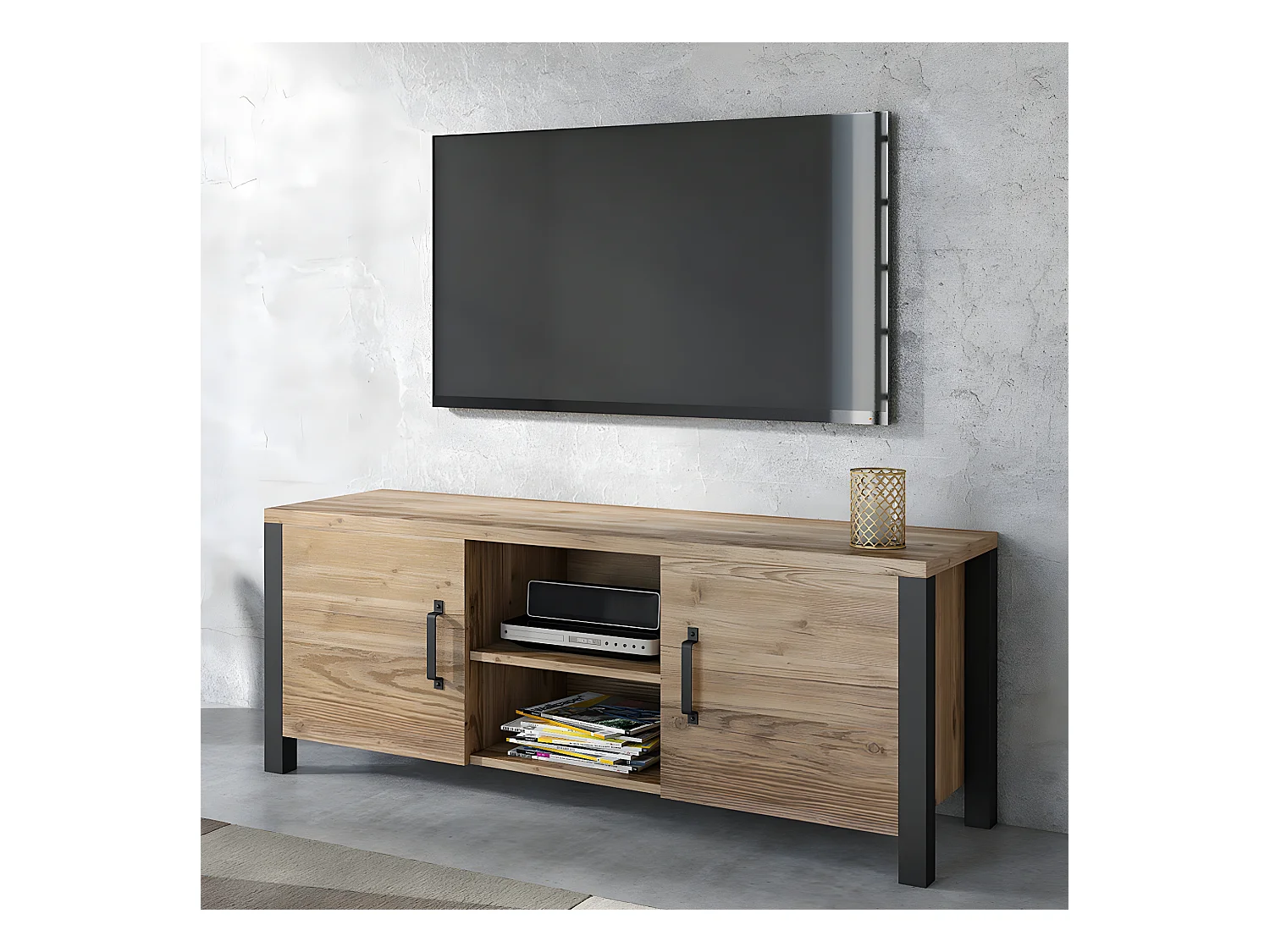 Szafka RTV OLIN 2D 147 appenzeller fichte/czarna