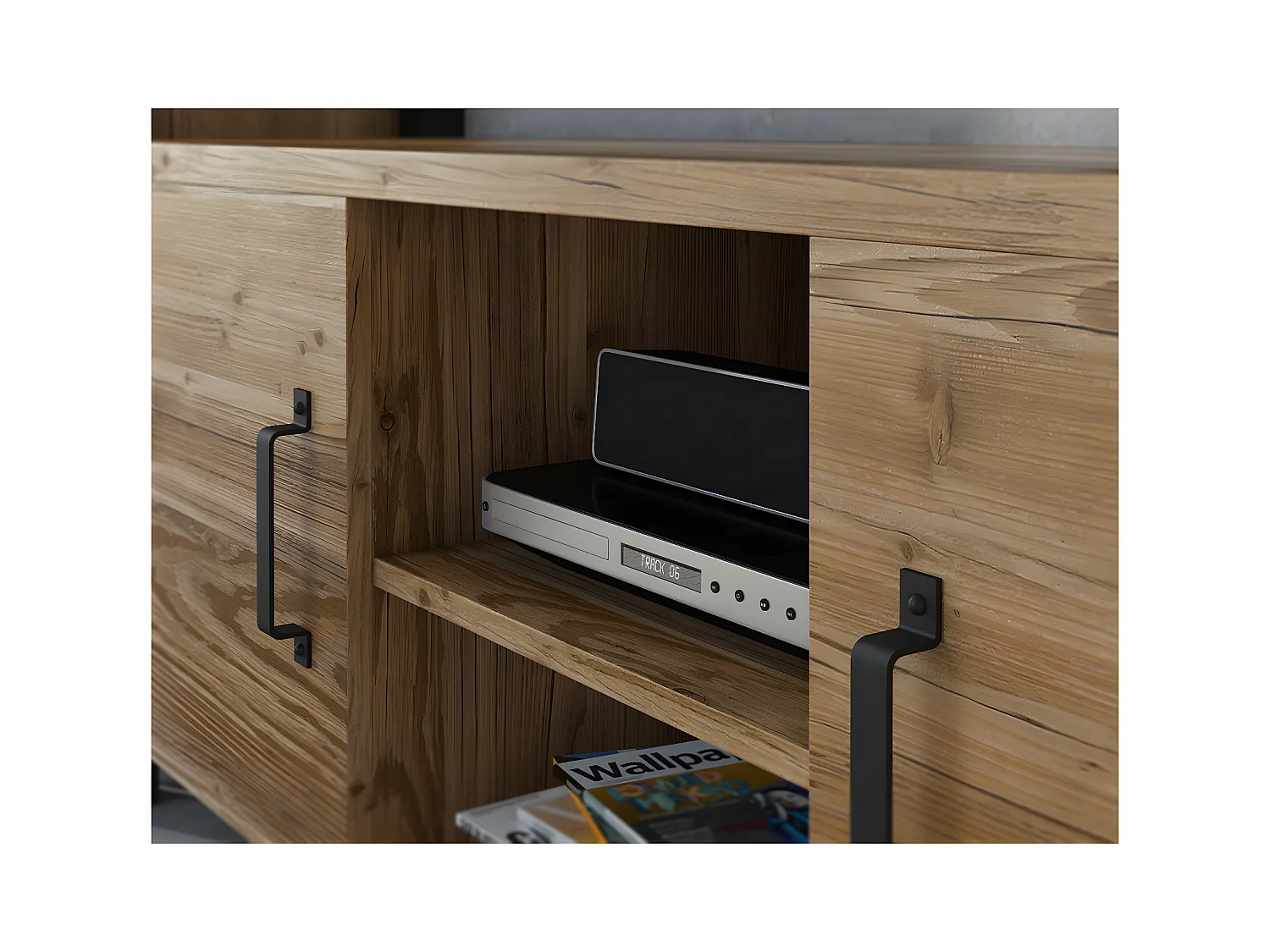 Szafka RTV OLIN 2D 147 appenzeller fichte/czarna