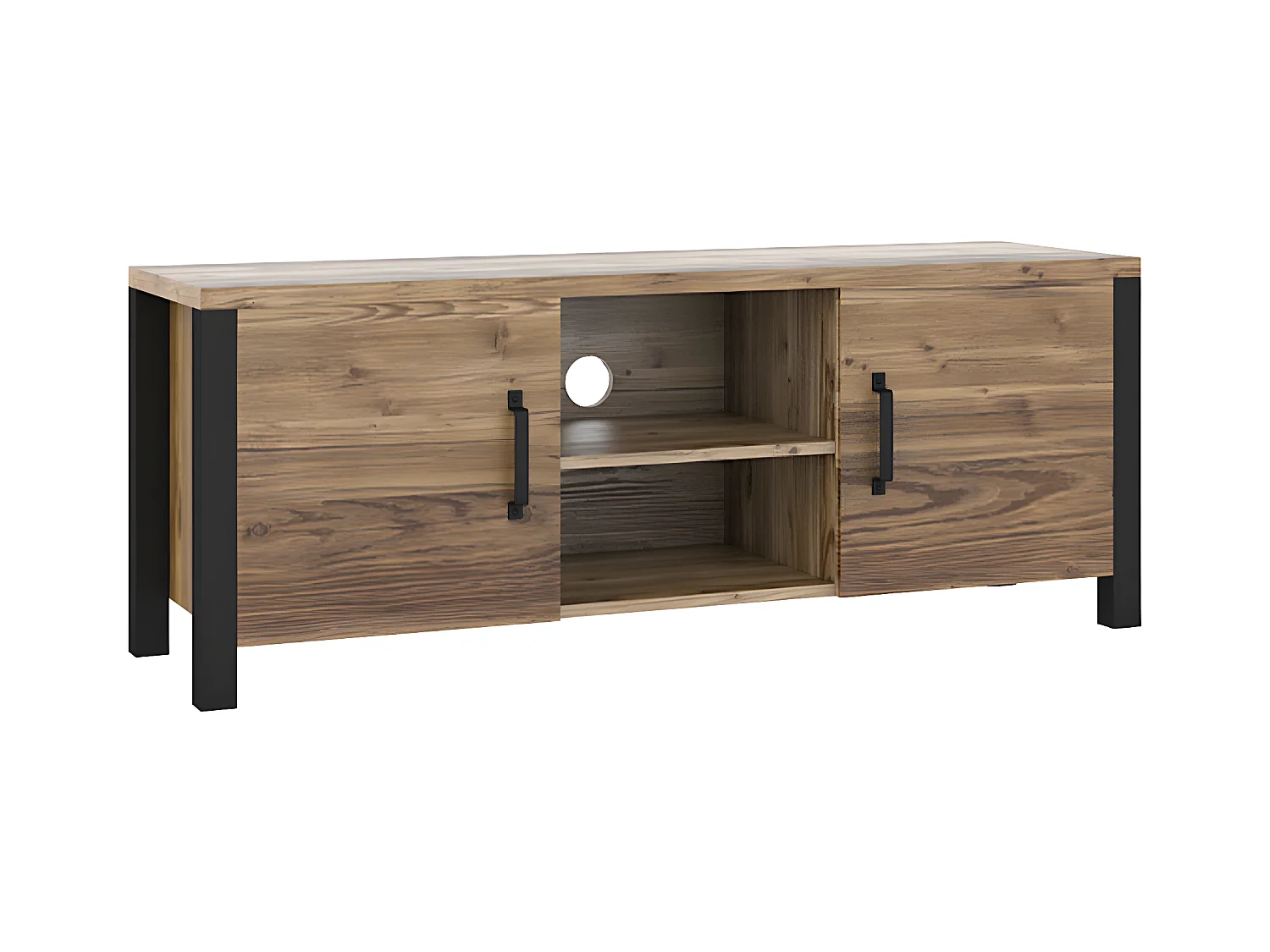 Meuble TV 2 portes 147 cm Lyam Bois et Noir