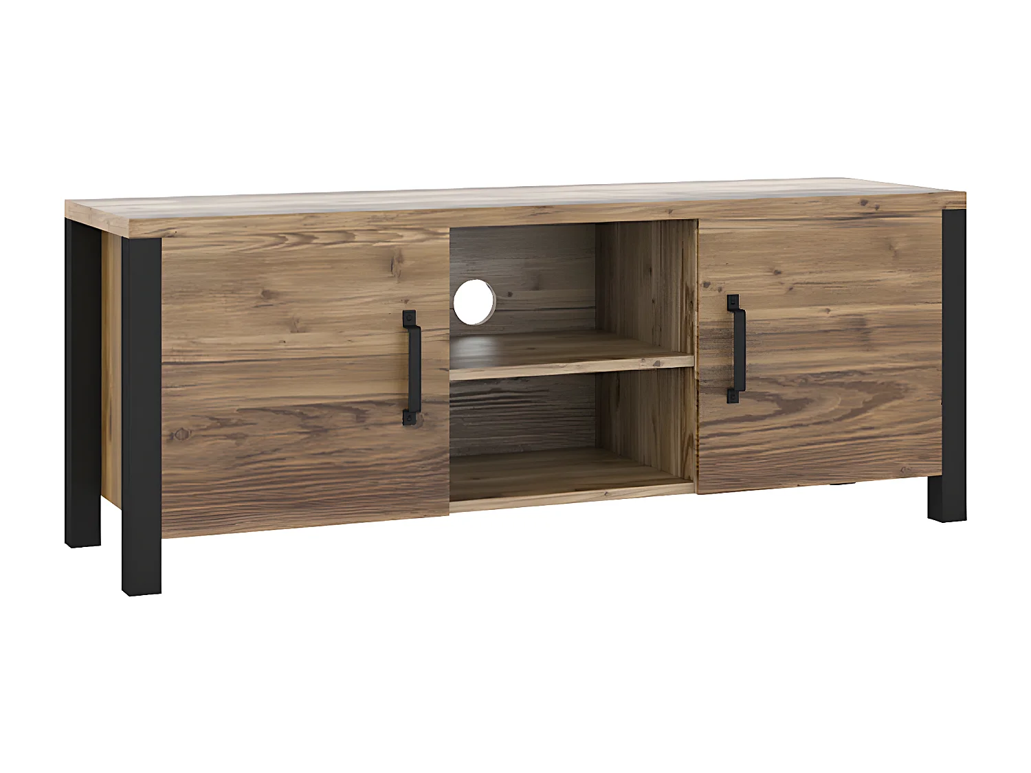 2-deurs TV-meubel 147 cm Lyam Hout en Zwart