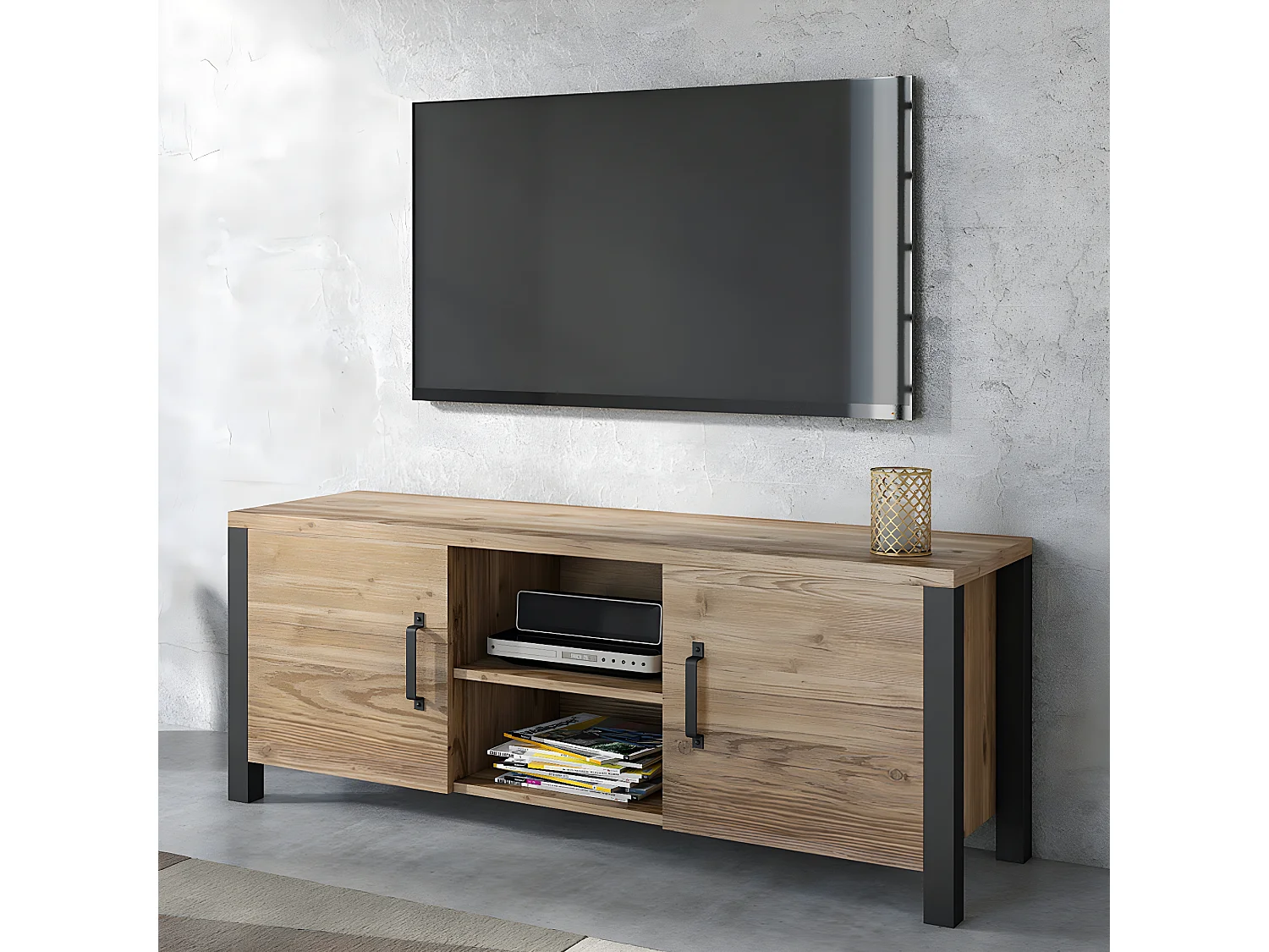 2-deurs TV-meubel 147 cm Lyam Hout en Zwart