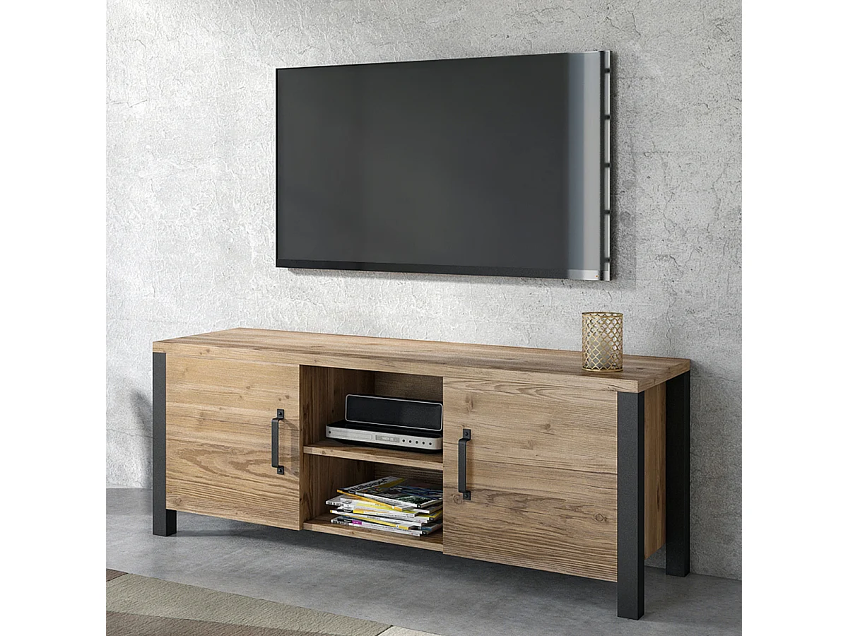 2-deurs TV-meubel 147 cm Lyam Hout en Zwart