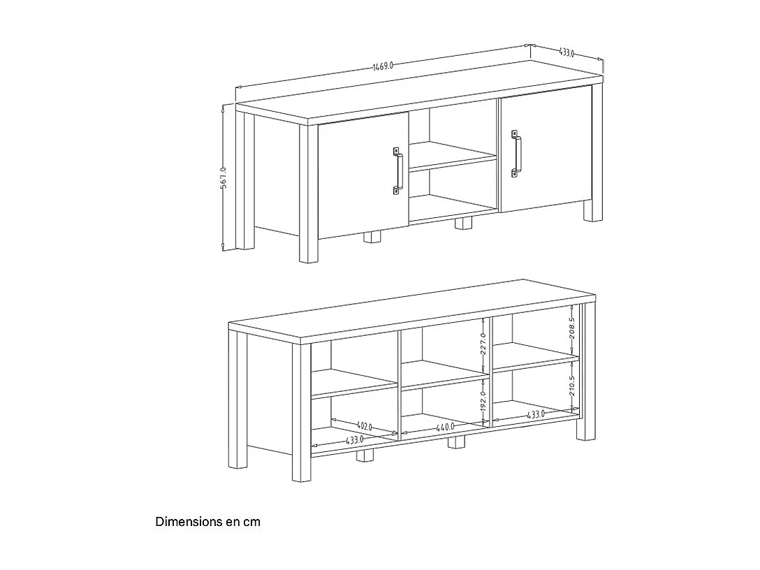 2-deurs TV-meubel 147 cm Lyam Hout en Zwart