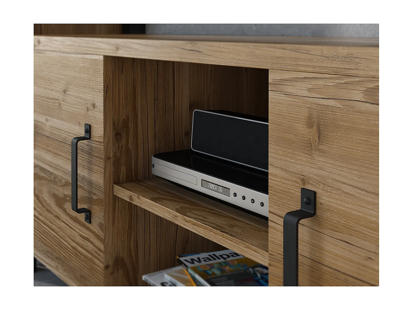 2-dørs tv-bord 147 cm Lyam Wood og sort