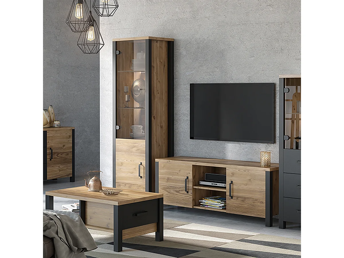 2-dørs tv-bord 147 cm Lyam Wood og sort