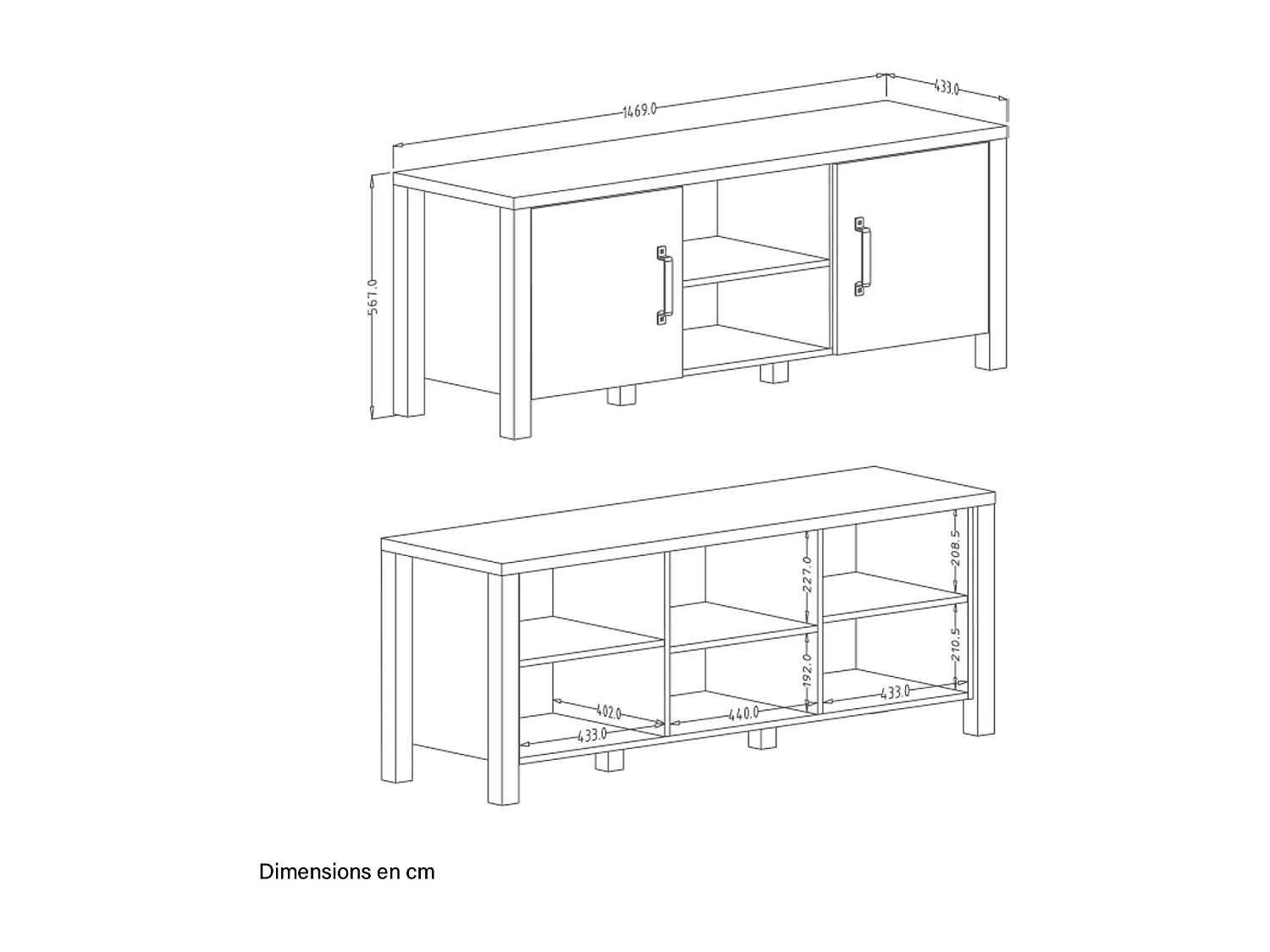 2-dørs tv-bord 147 cm Lyam Wood og sort