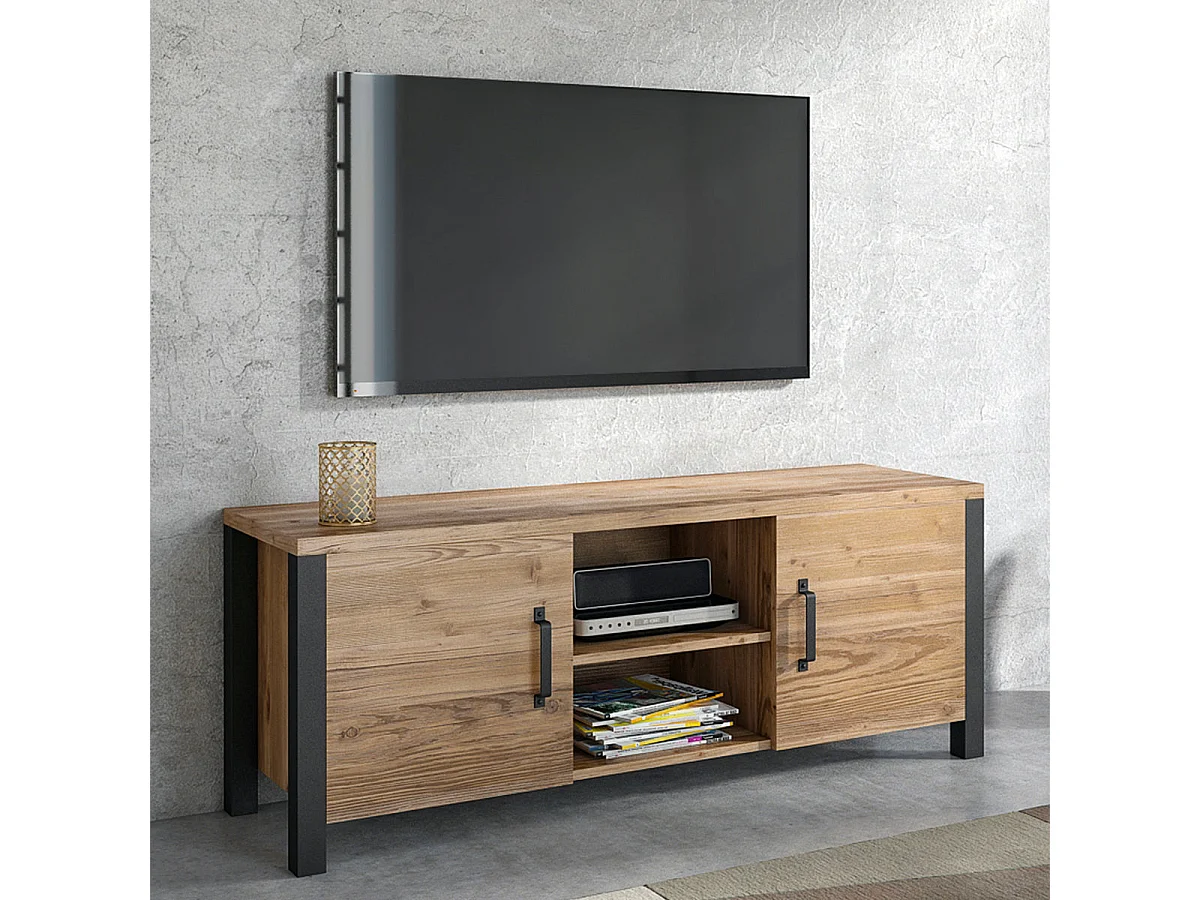 TV-Möbel mit 2 Türen 147 cm Lyam Holz und Schwarz