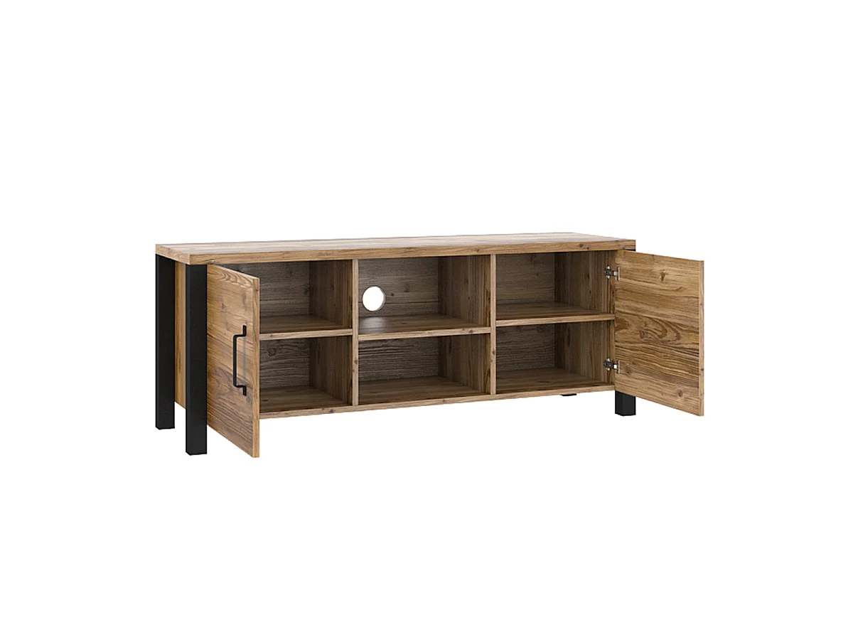 TV-Möbel mit 2 Türen 147 cm Lyam Holz und Schwarz